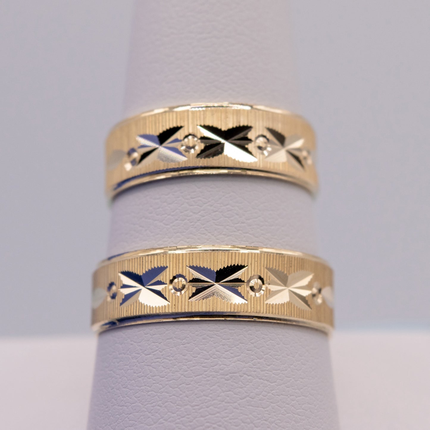 14K Gold Maltese Cross Wedding Band Set | His & Hers Engraved Rings | Vintage
