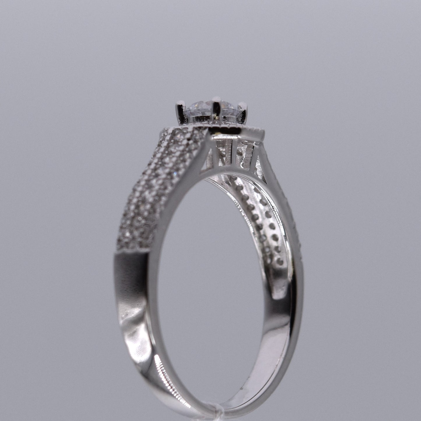 3 Piece 925 Sterling Silver Wedding Ring Set with Halo