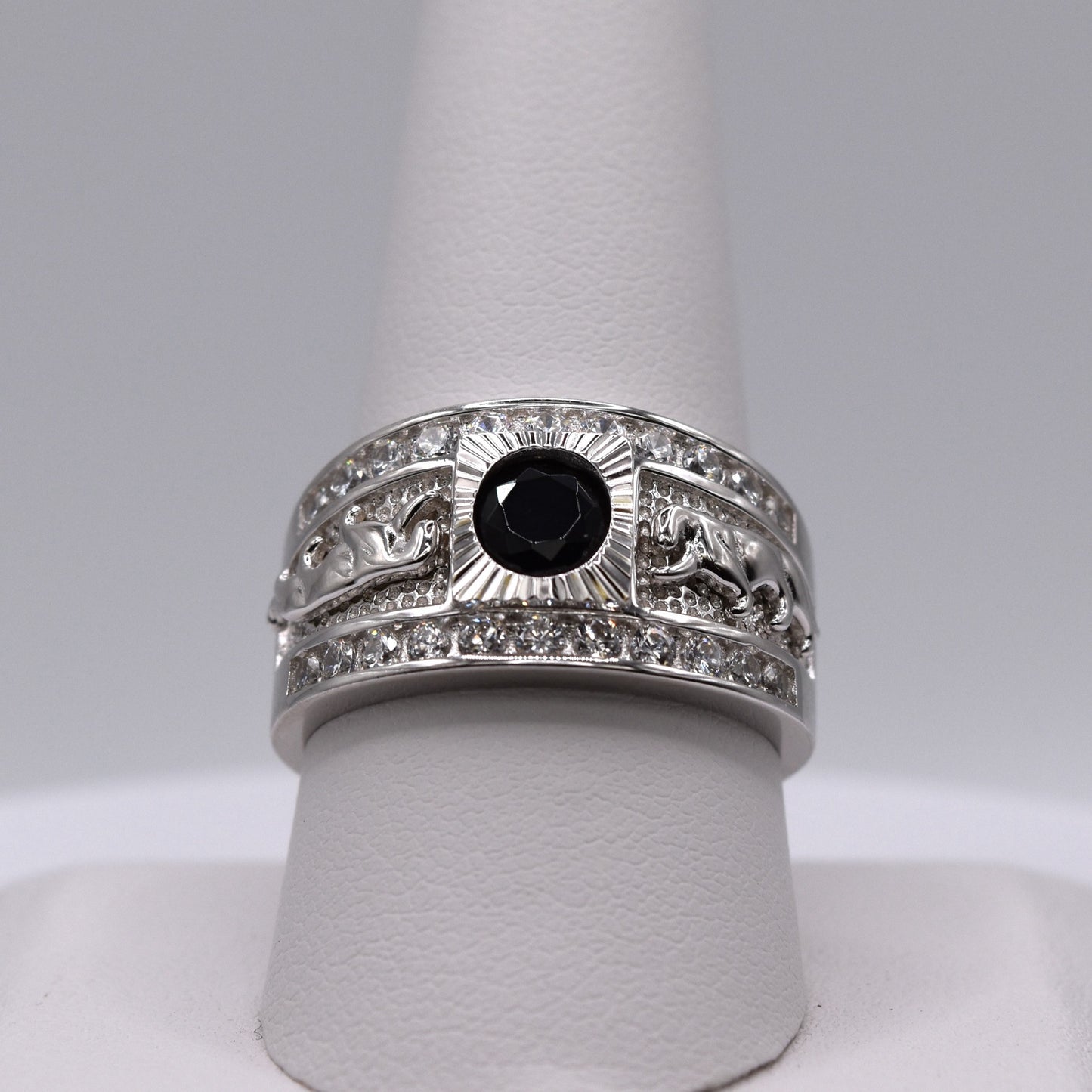 Men’s Panther Ring in 925 Sterling Silver – Bold Black CZ Center Stone – Luxury Statement Ring for Him