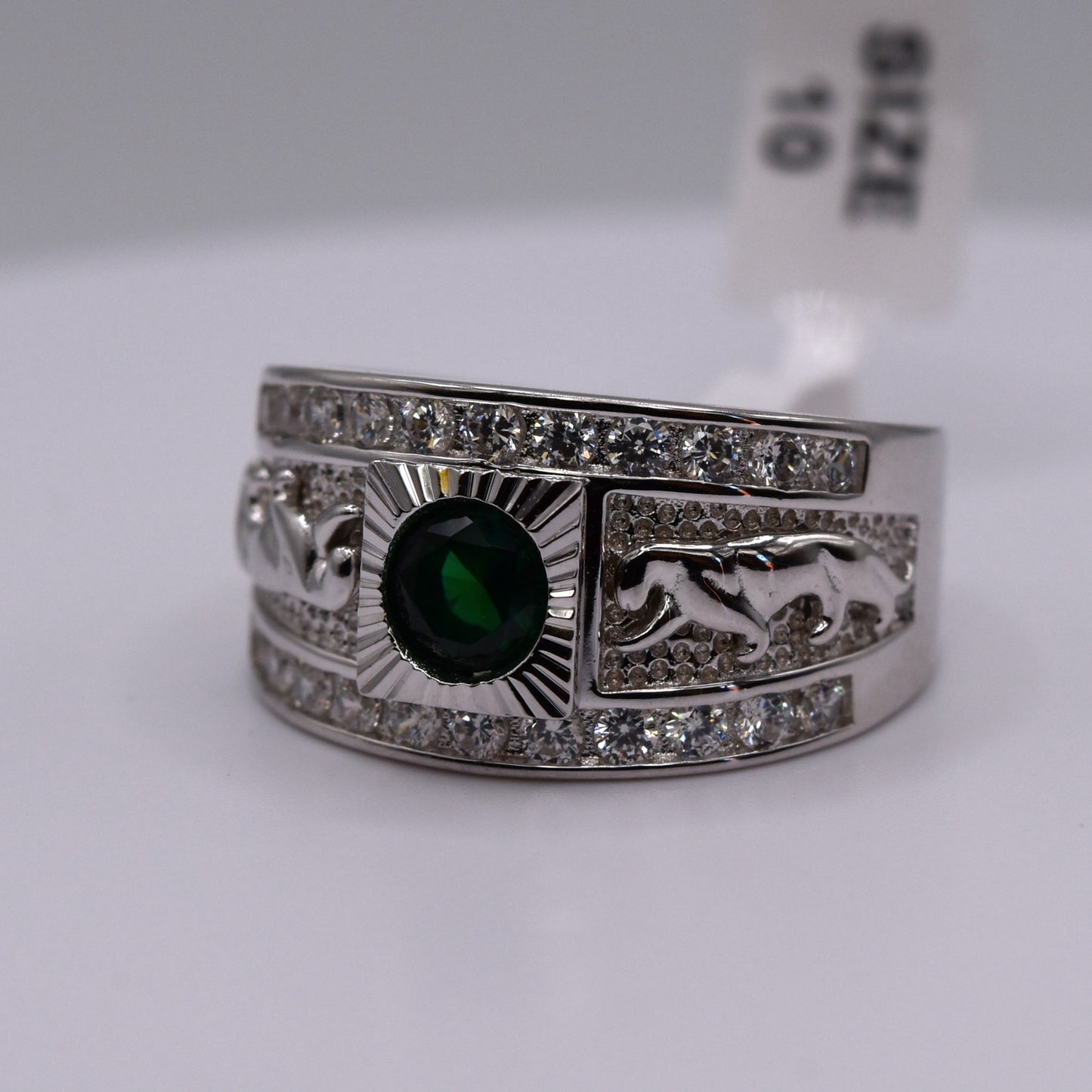 Men’s Panther Ring in 925 Sterling Silver – Bold Green CZ Center Stone – Luxury Statement Ring for Him (Copy)