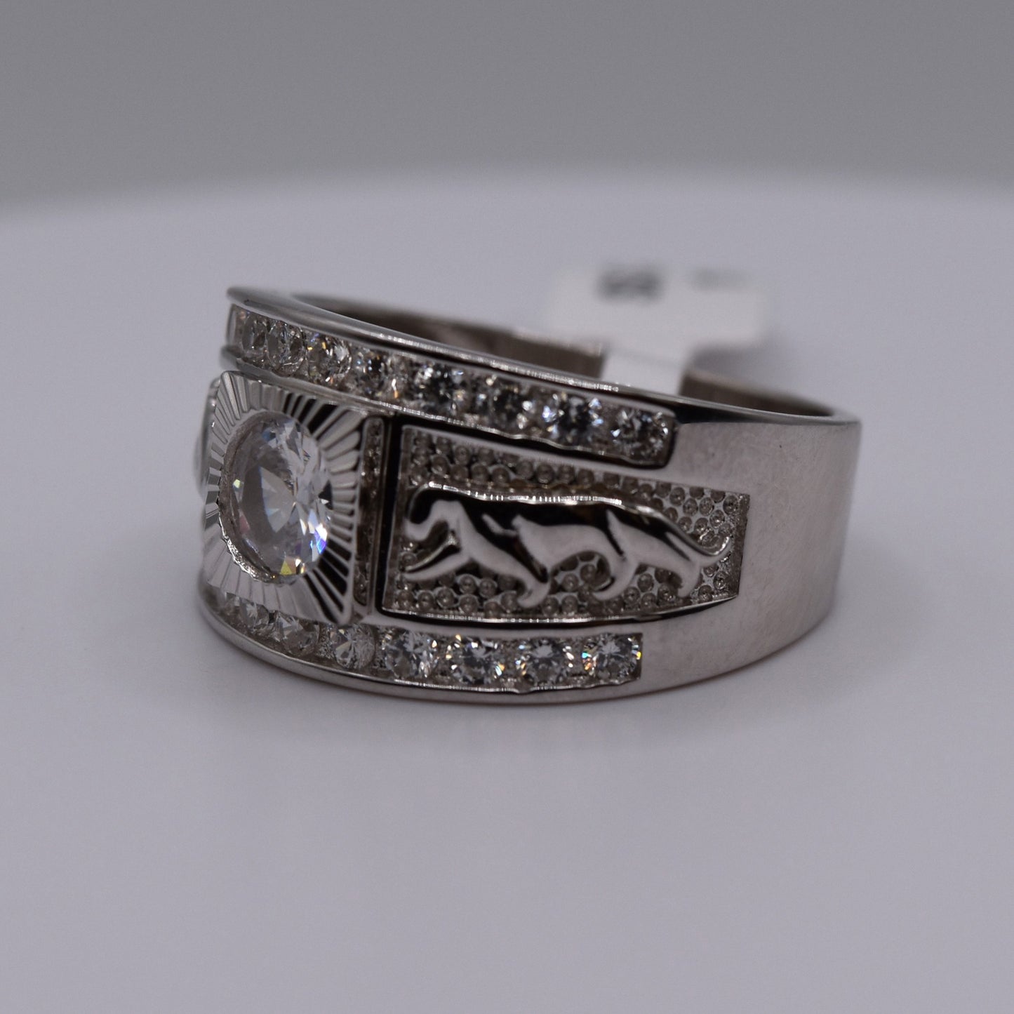 Men’s Panther Ring in 925 Sterling Silver – Bold Color Less CZ Center Stone – Luxury Statement Ring for Him