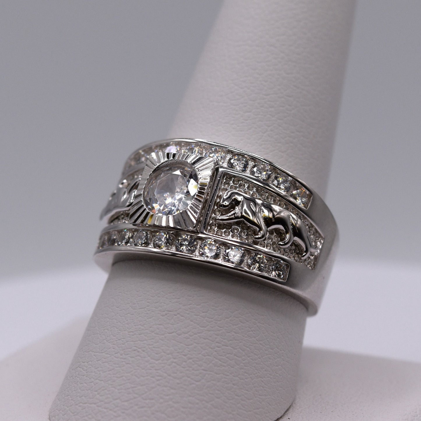 Men’s Panther Ring in 925 Sterling Silver – Bold Color Less CZ Center Stone – Luxury Statement Ring for Him