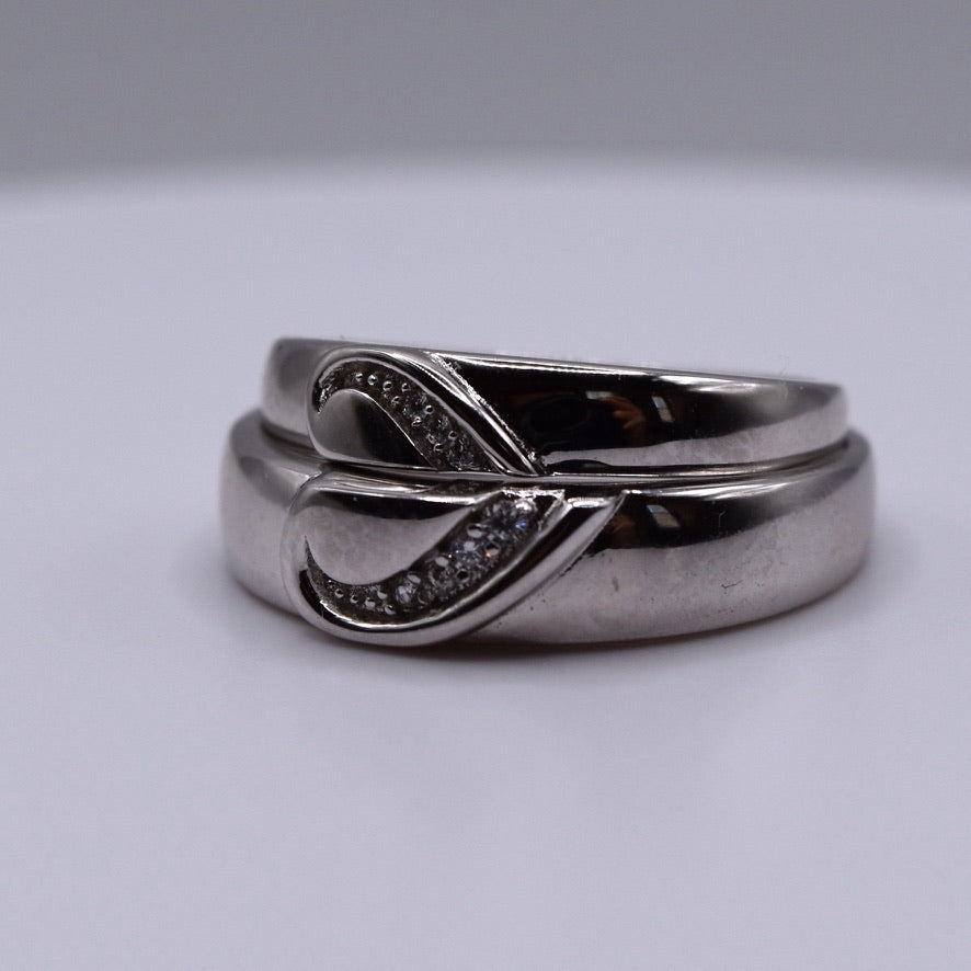 3 Piece 925 Sterling Silver Wedding Ring Set (Heart Shape)