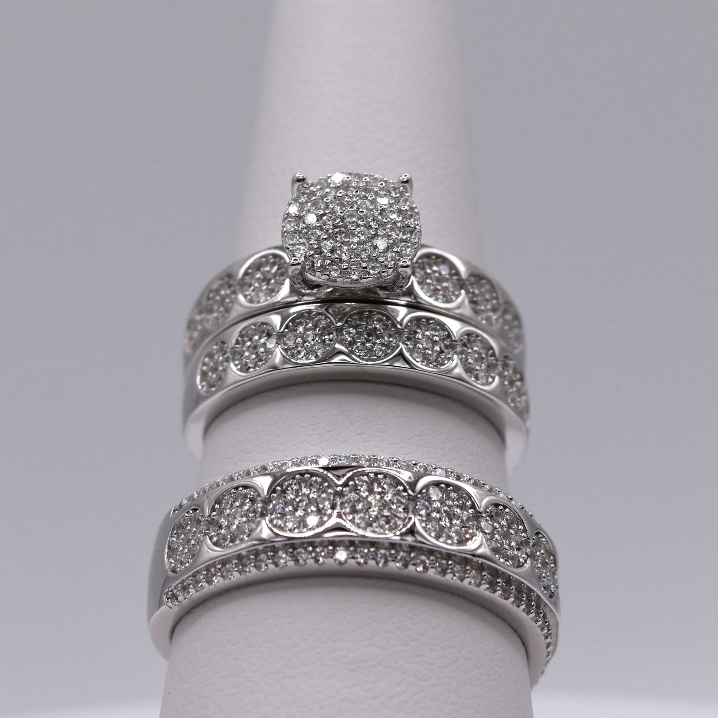 3 Piece 925 Sterling Silver Wedding Ring Set