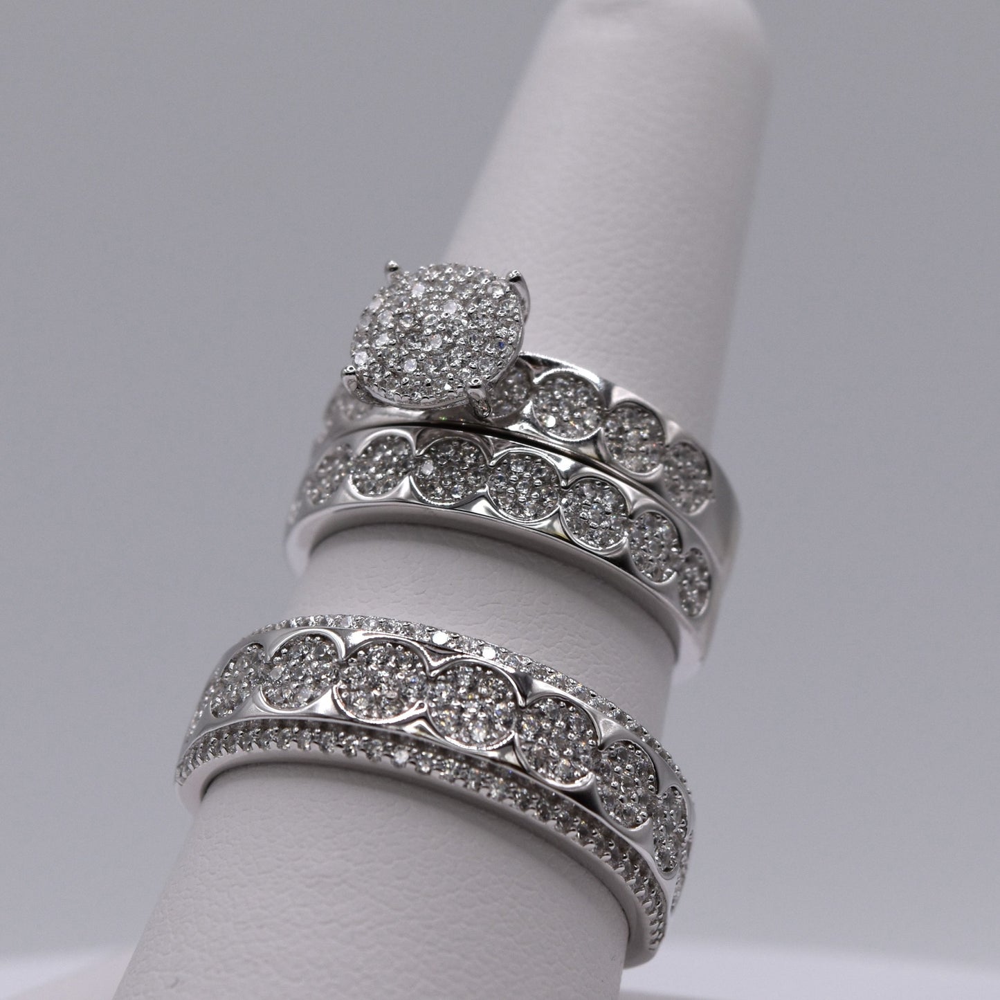3 Piece 925 Sterling Silver Wedding Ring Set