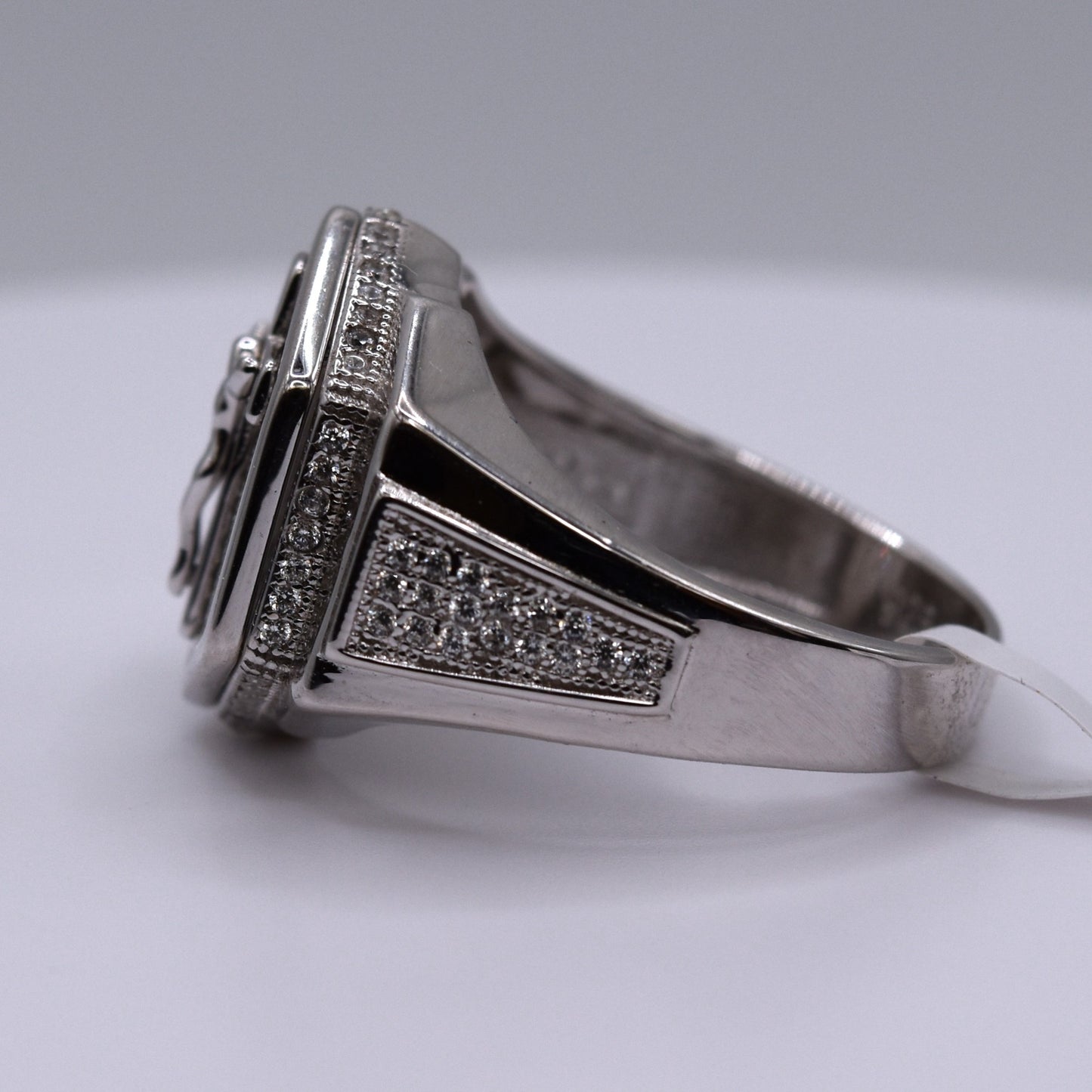 925 Sterling Silver Men's Christian Ring – Jesus on the Cross with CZ Accents