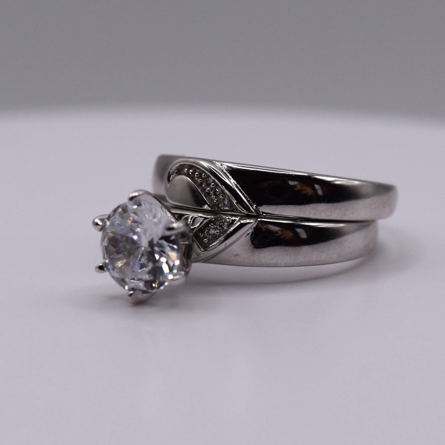 3 Piece 925 Sterling Silver Wedding Ring Set (Heart Shape)