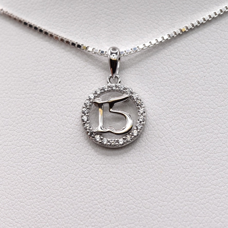 Quinceañera Jewelry Set: Circle-Shaped 925 Sterling Silver with '15' & Colorless CZ – The Perfect Gift!
