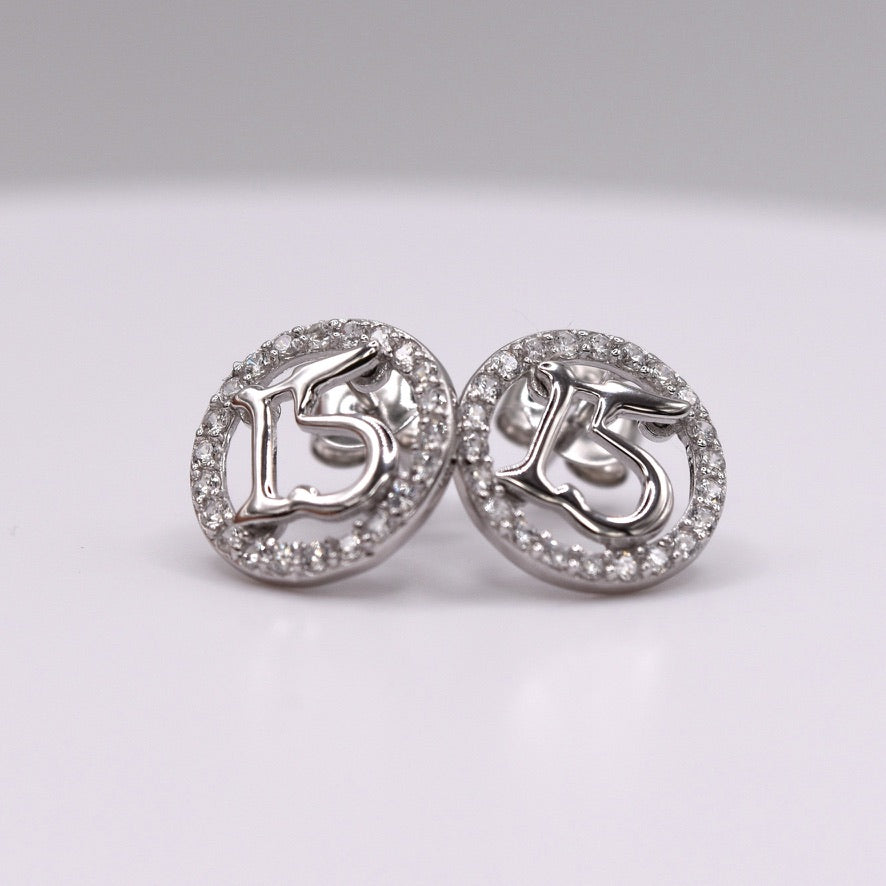 Quinceañera Jewelry Set: Circle-Shaped 925 Sterling Silver with '15' & Colorless CZ – The Perfect Gift!