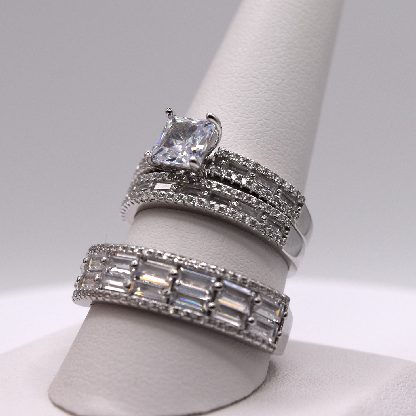 3 Piece 925 Sterling Silver Wedding Ring Set (Princess Cut)