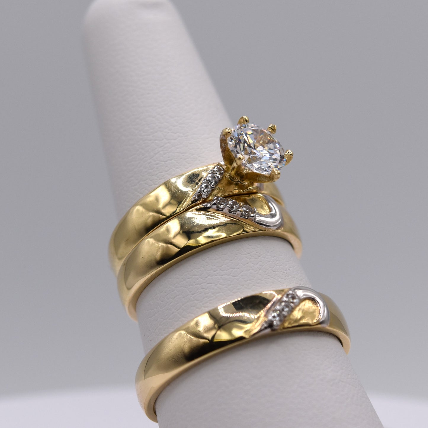 3PC His & Hers 14K Gold CZ Wedding Ring Set Solitaire Engagement & Bands