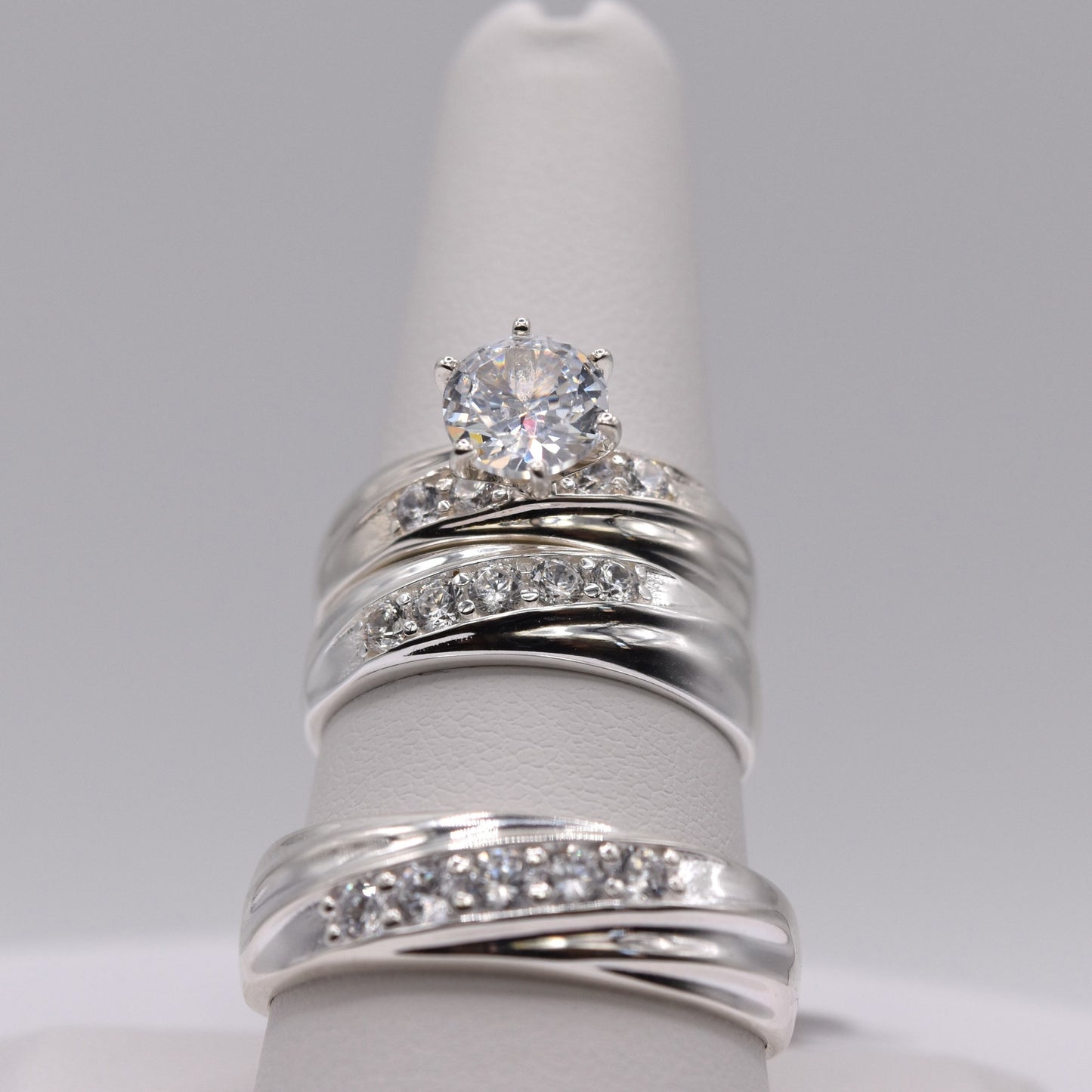 Elegant 3-Piece 925 Sterling Silver Wedding Ring Set - Perfect Engagement & Bridal Rings for Her