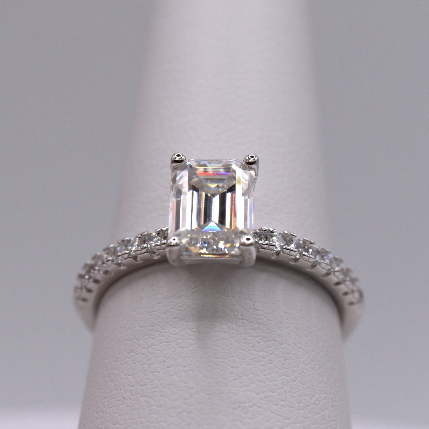 2ct Emerald-Cut Moissanite Engagement Ring with Pave Band