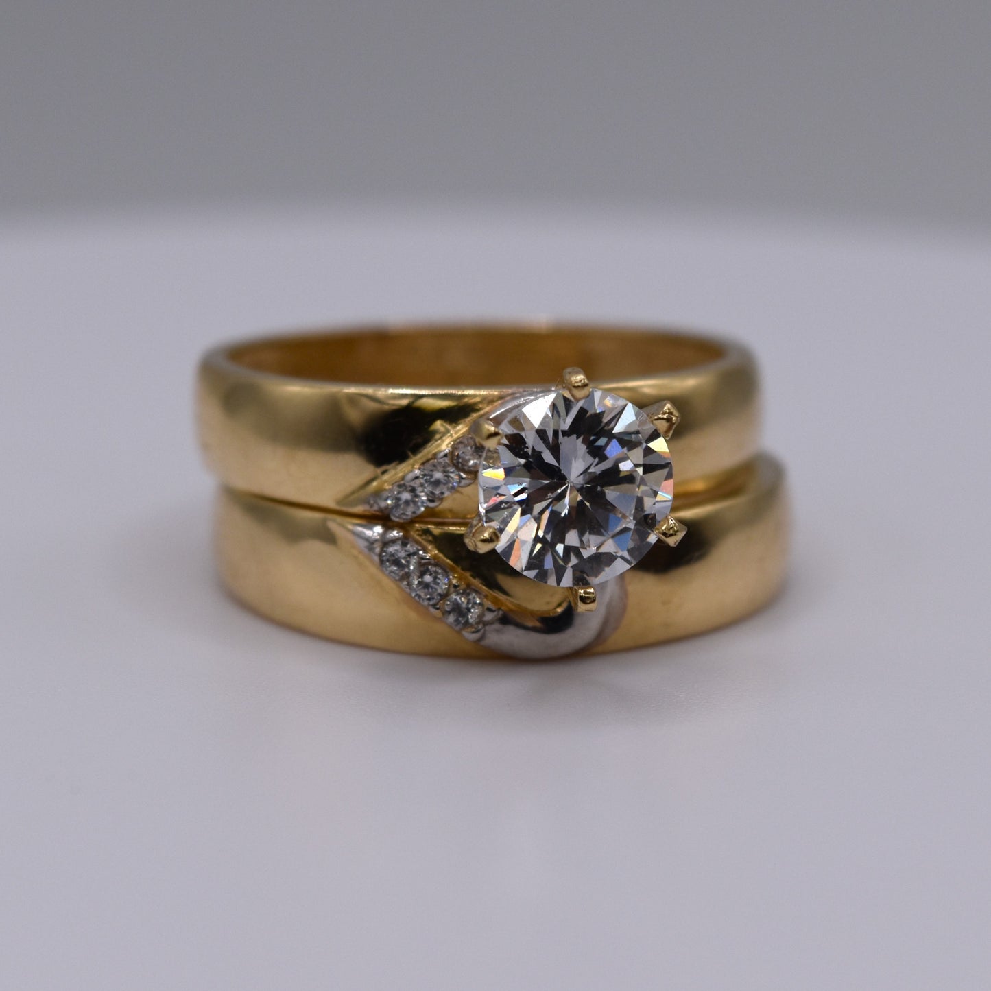 3PC His & Hers 14K Gold CZ Wedding Ring Set Solitaire Engagement & Bands