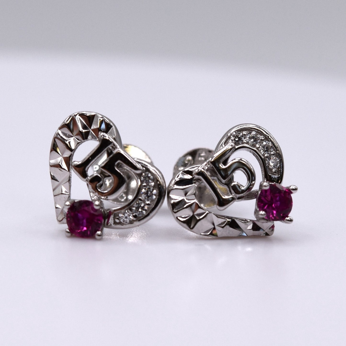 Quinceañera Jewelry Set: Heart-Shaped 925 Sterling Silver with '15' & Pink CZ – The Perfect Gift!