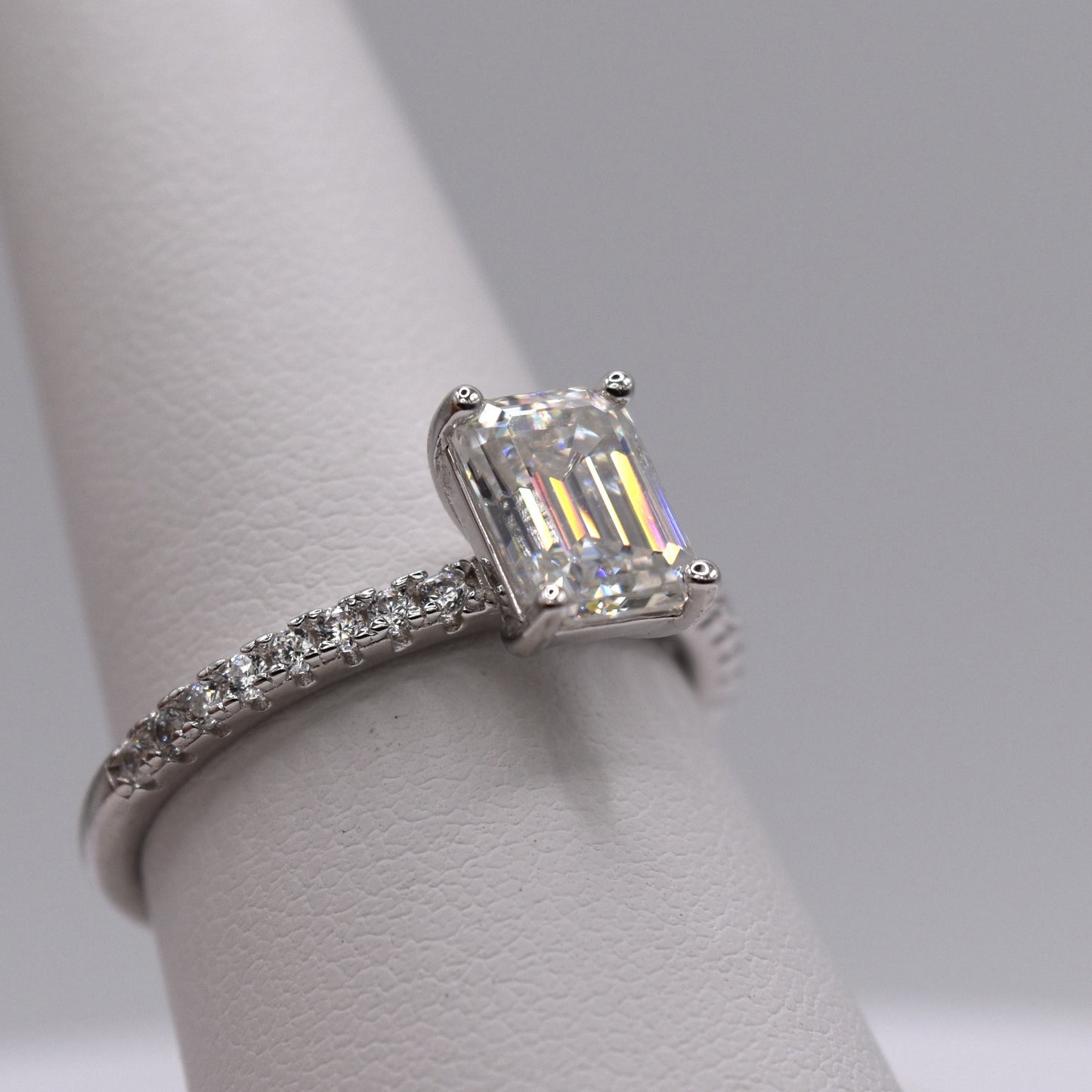 2ct Emerald-Cut Moissanite Engagement Ring with Pave Band