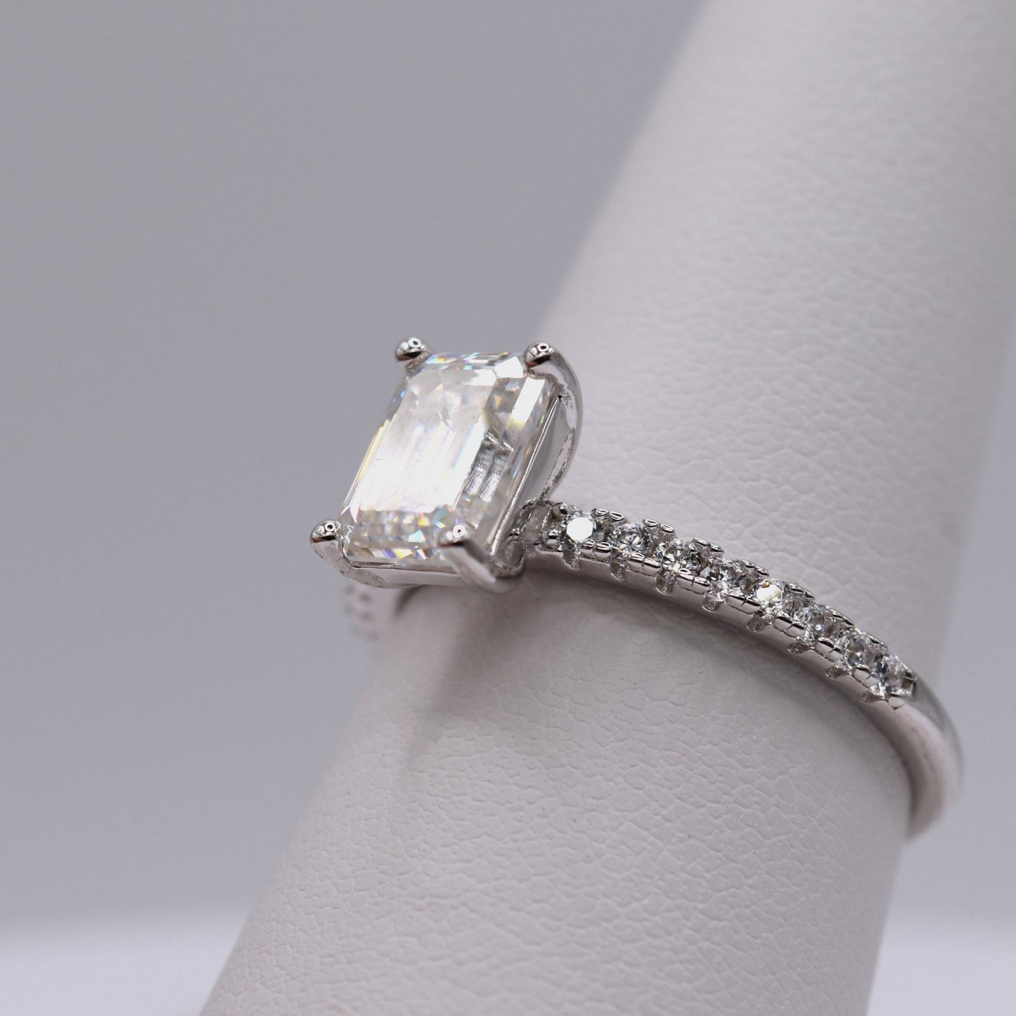 2ct Emerald-Cut Moissanite Engagement Ring with Pave Band