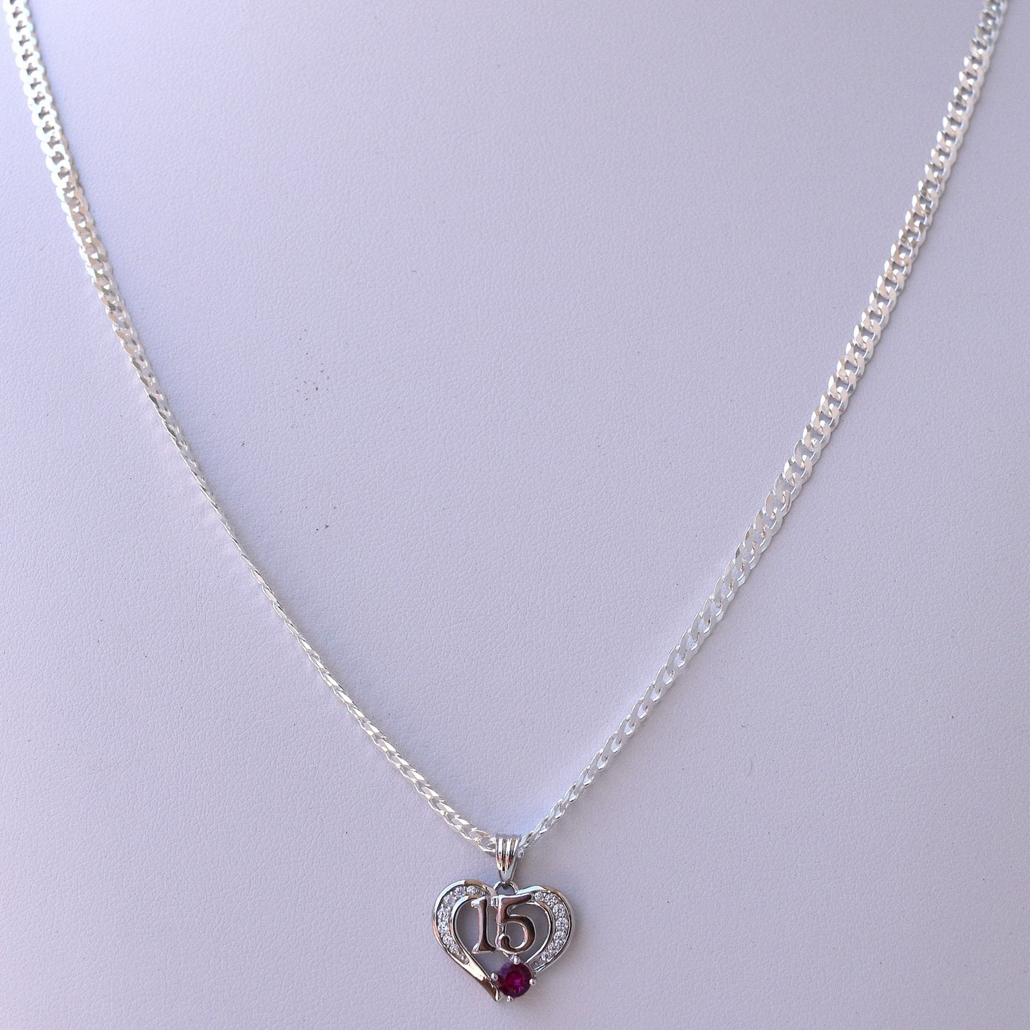 Quinceañera Jewelry Set: Heart-Shaped 925 Sterling Silver with '15' & Pink CZ – The Perfect Gift!