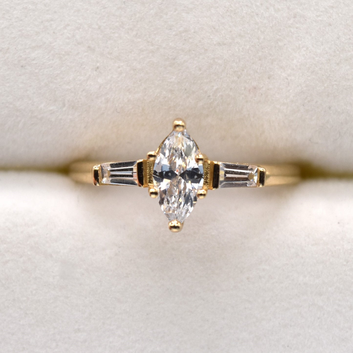 Marquise & Baguette Engagement Ring - 14K Gold Promise Ring
