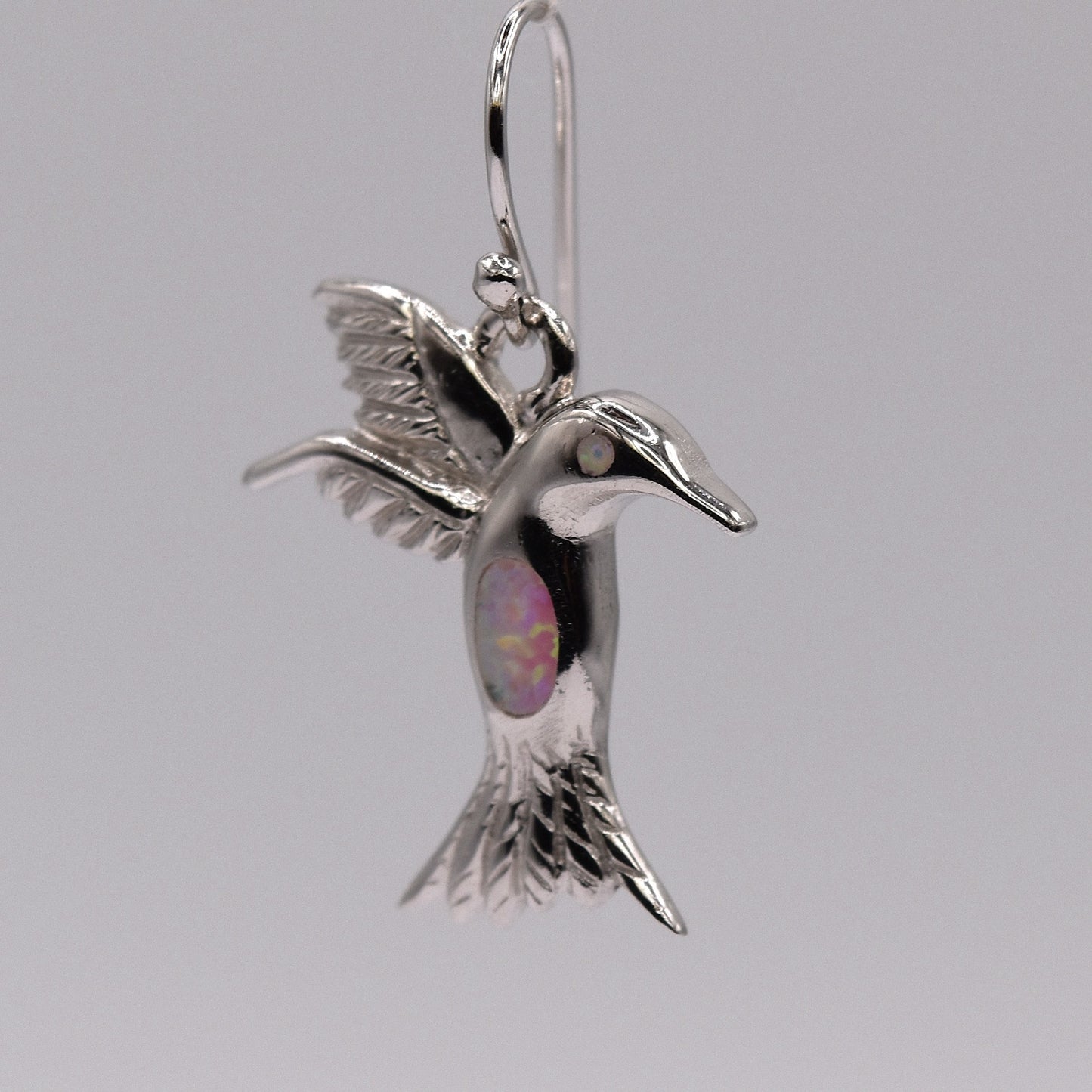 Pink Opal Hummingbird Drop Earrings – 925 Sterling Silver