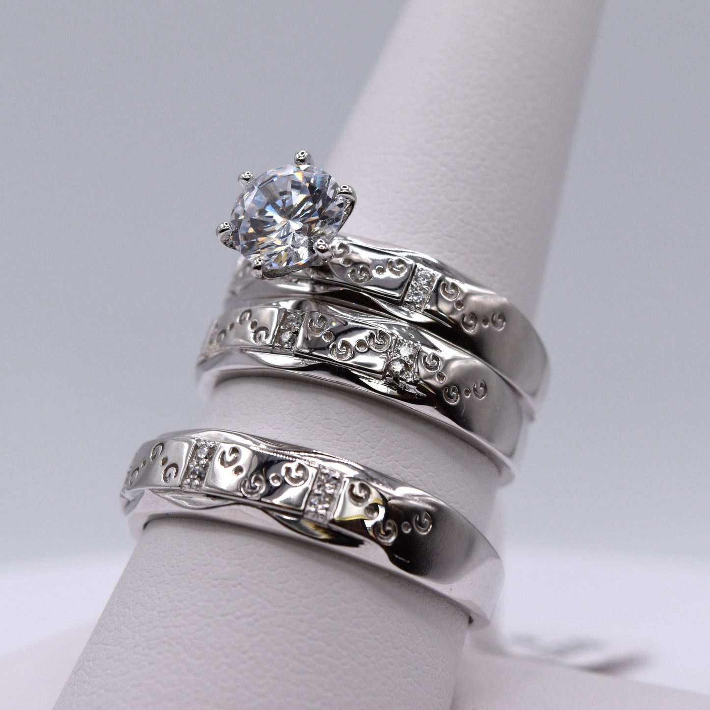 Simple 3 Piece 925 Sterling Silver Wedding Ring Set