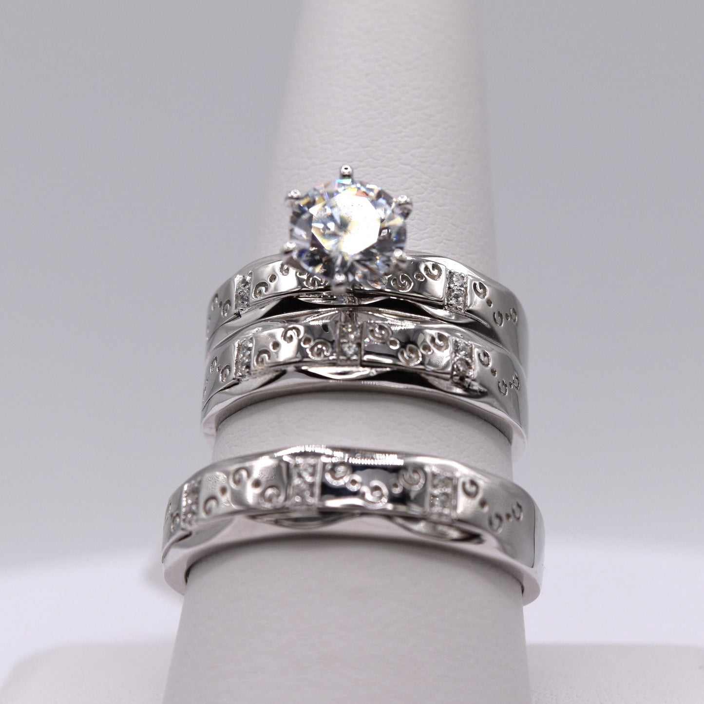 Simple 3 Piece 925 Sterling Silver Wedding Ring Set