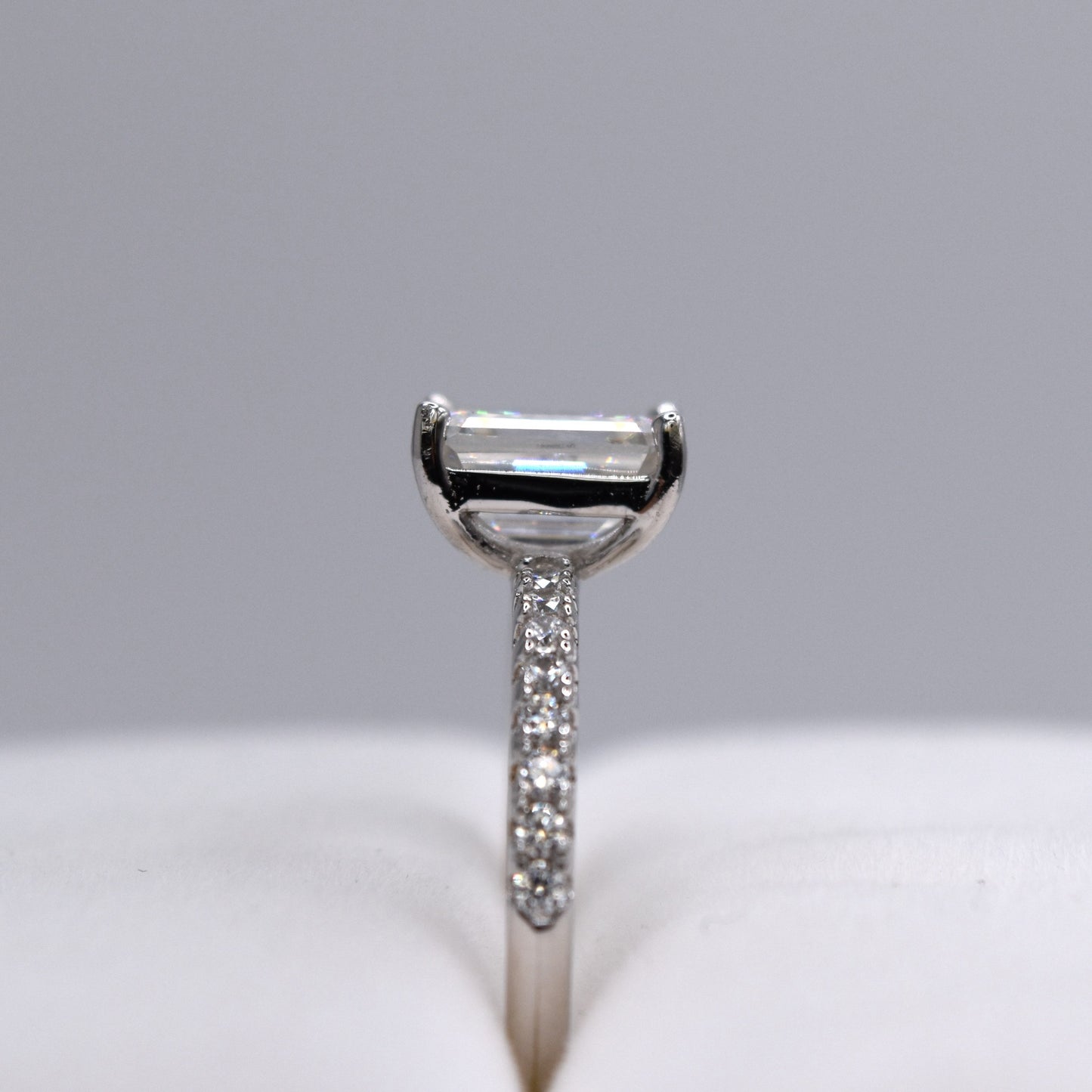 2ct Emerald-Cut Moissanite Engagement Ring with Pave Band