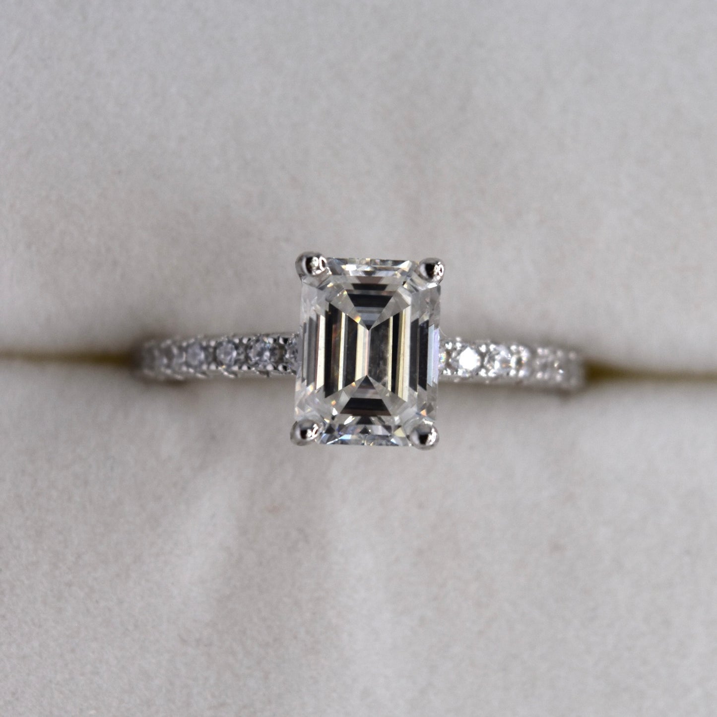 2ct Emerald-Cut Moissanite Engagement Ring with Pave Band