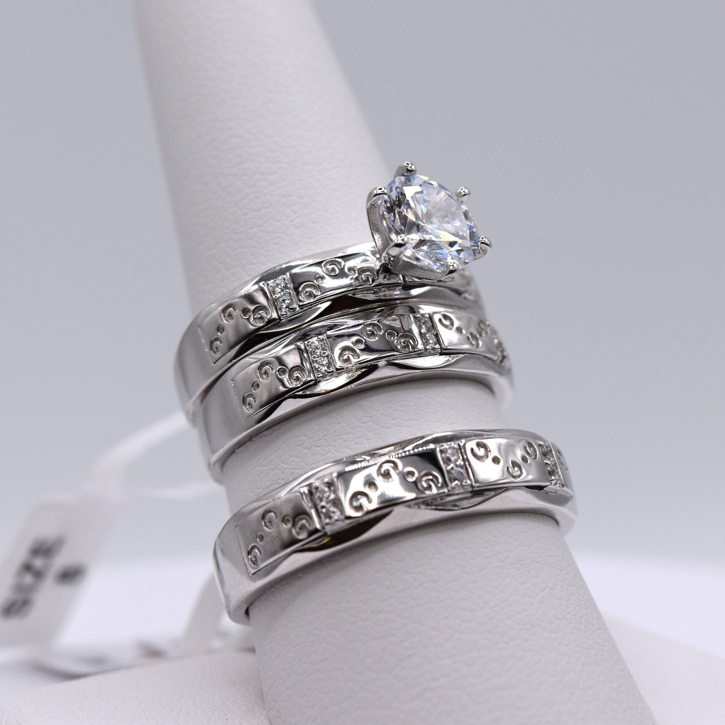 Simple 3 Piece 925 Sterling Silver Wedding Ring Set