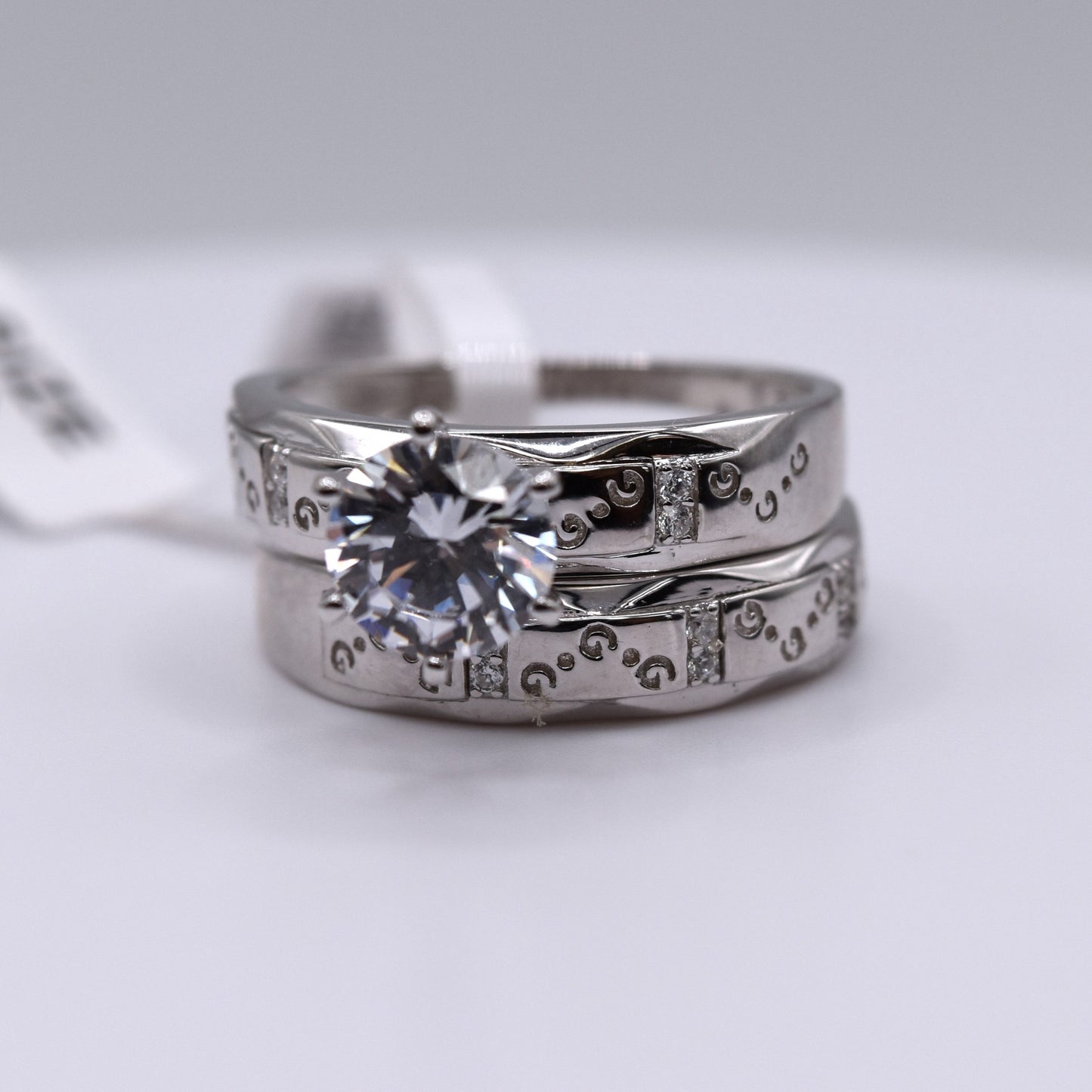 Simple 3 Piece 925 Sterling Silver Wedding Ring Set