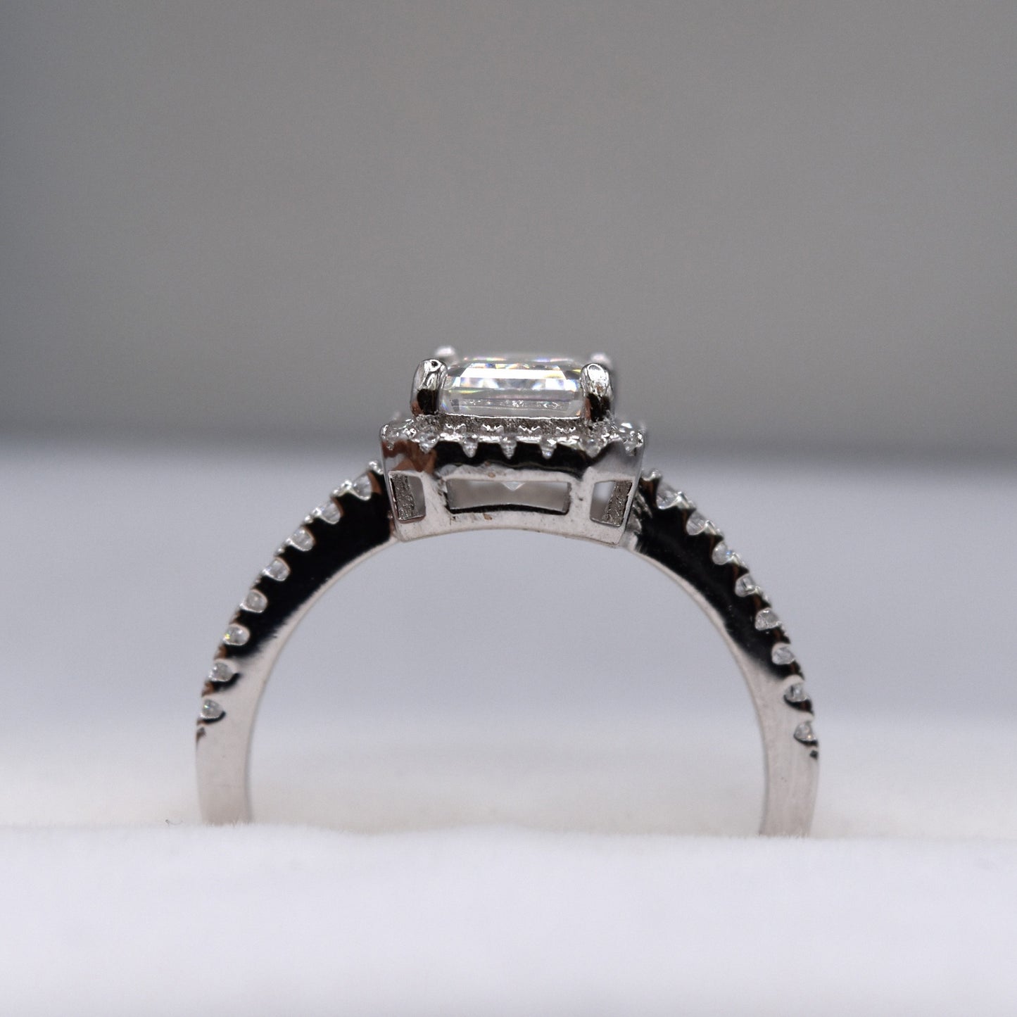 2ct Cushioned Emraled -Cut Moissanite Engagement Ring with Pave Band