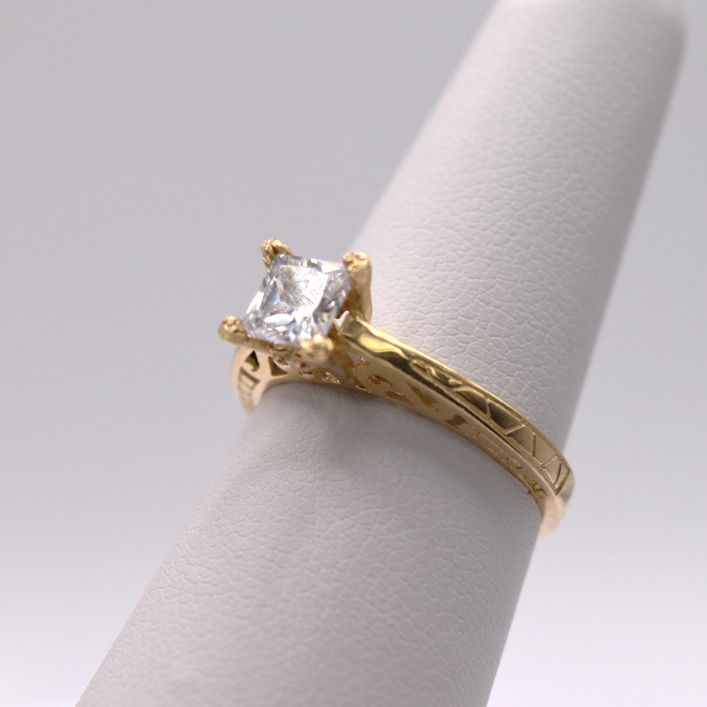 Princess Cut Solitaire Engagement Ring - Vintage Detail Gold Ring