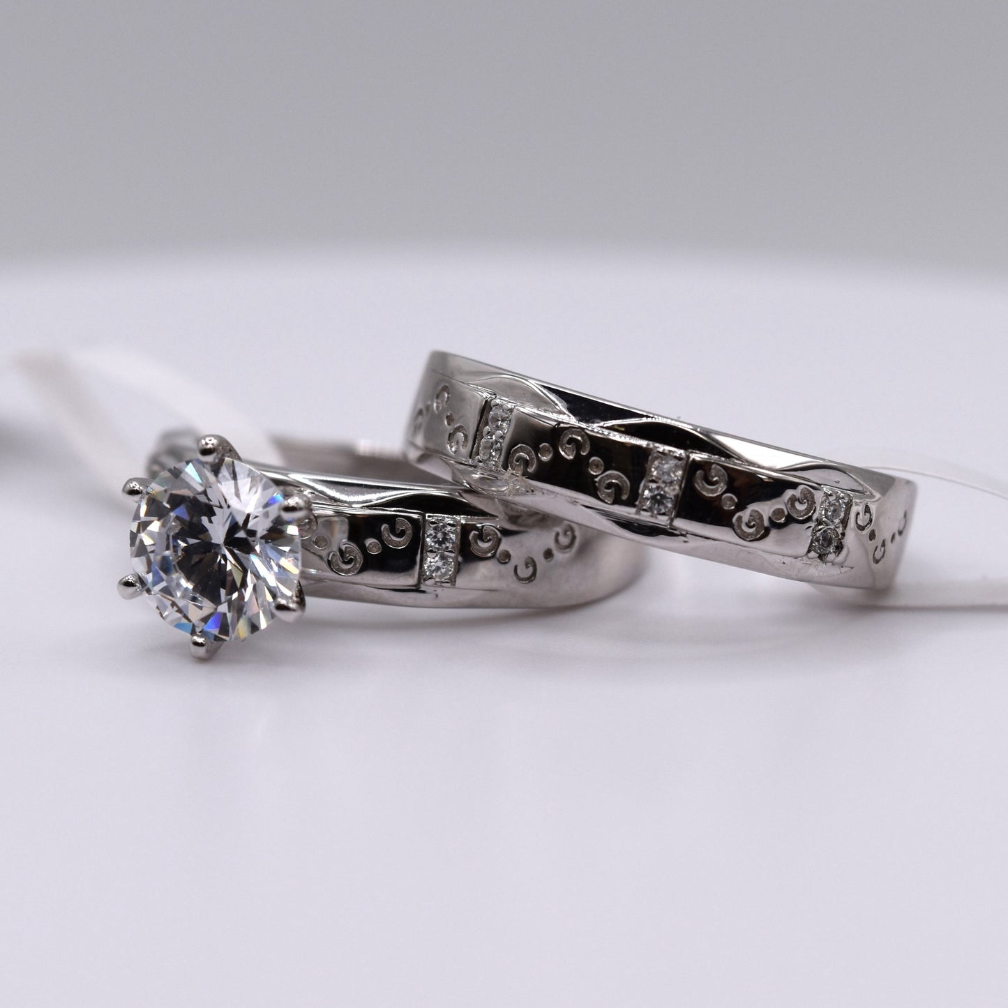 Simple 3 Piece 925 Sterling Silver Wedding Ring Set