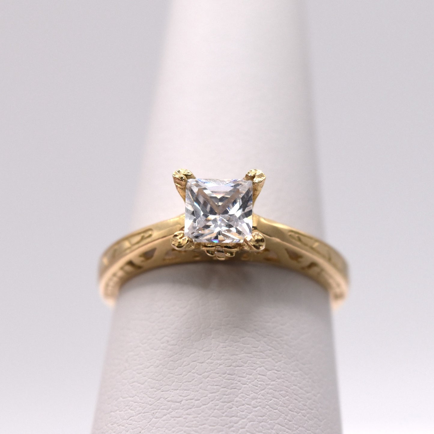 Princess Cut Solitaire Engagement Ring - Vintage Detail Gold Ring