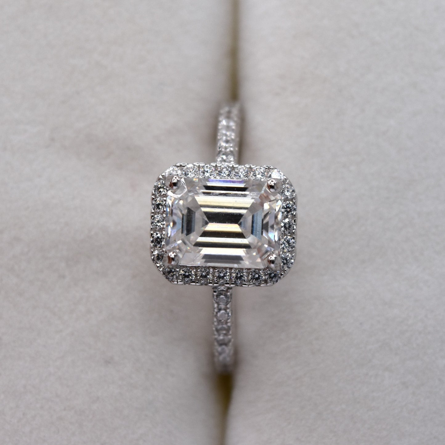 2ct Cushioned Emraled -Cut Moissanite Engagement Ring with Pave Band