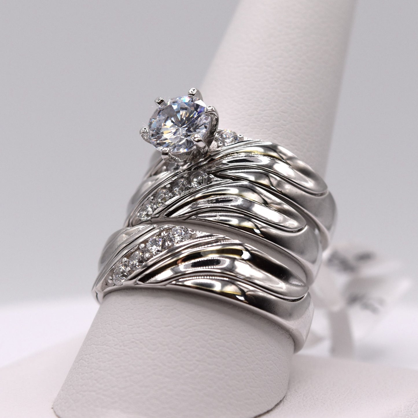 3 Piece 925 Sterling Silver Wedding Ring Set with Alternative Dimond