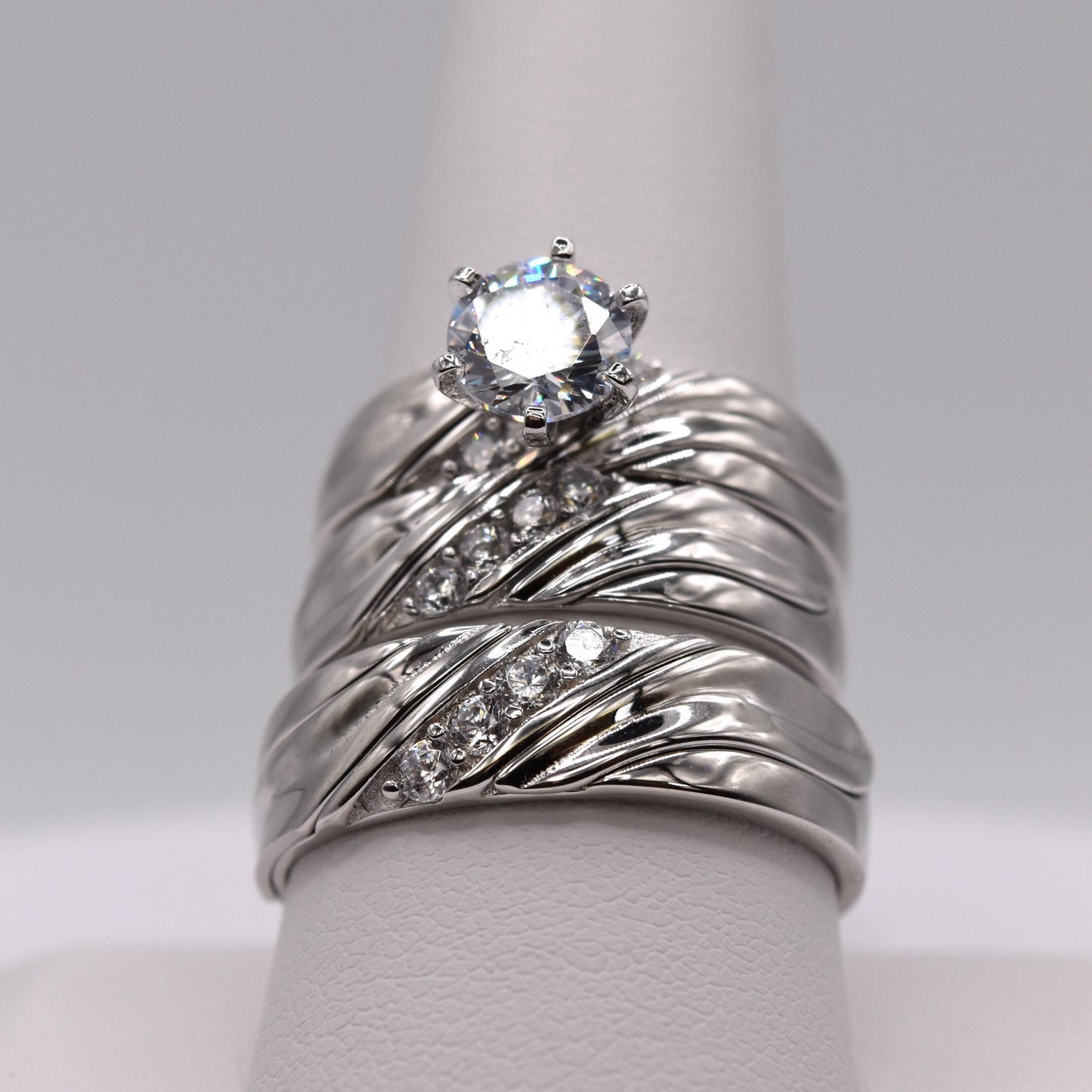3 Piece 925 Sterling Silver Wedding Ring Set with Alternative Dimond