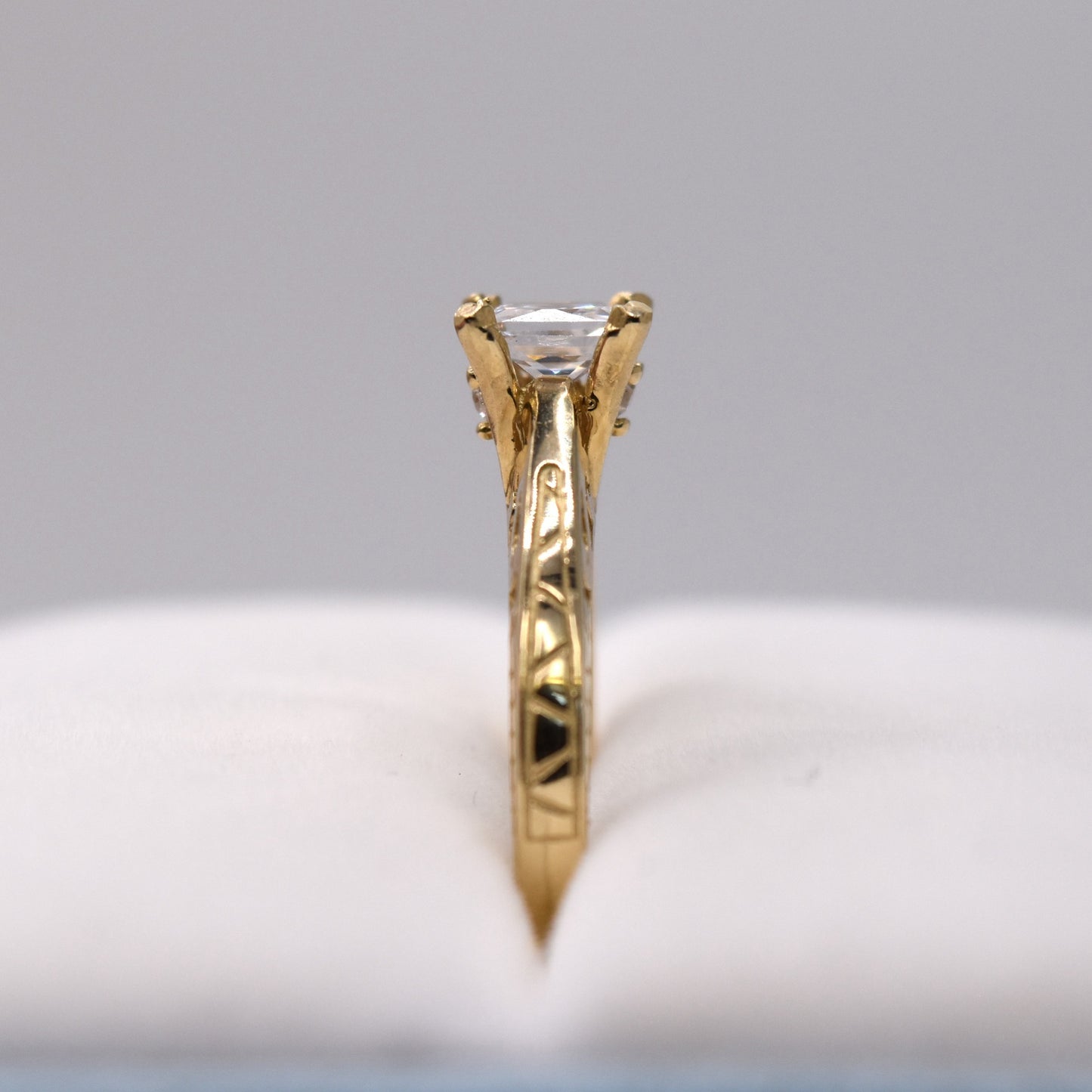 Princess Cut Solitaire Engagement Ring - Vintage Detail Gold Ring