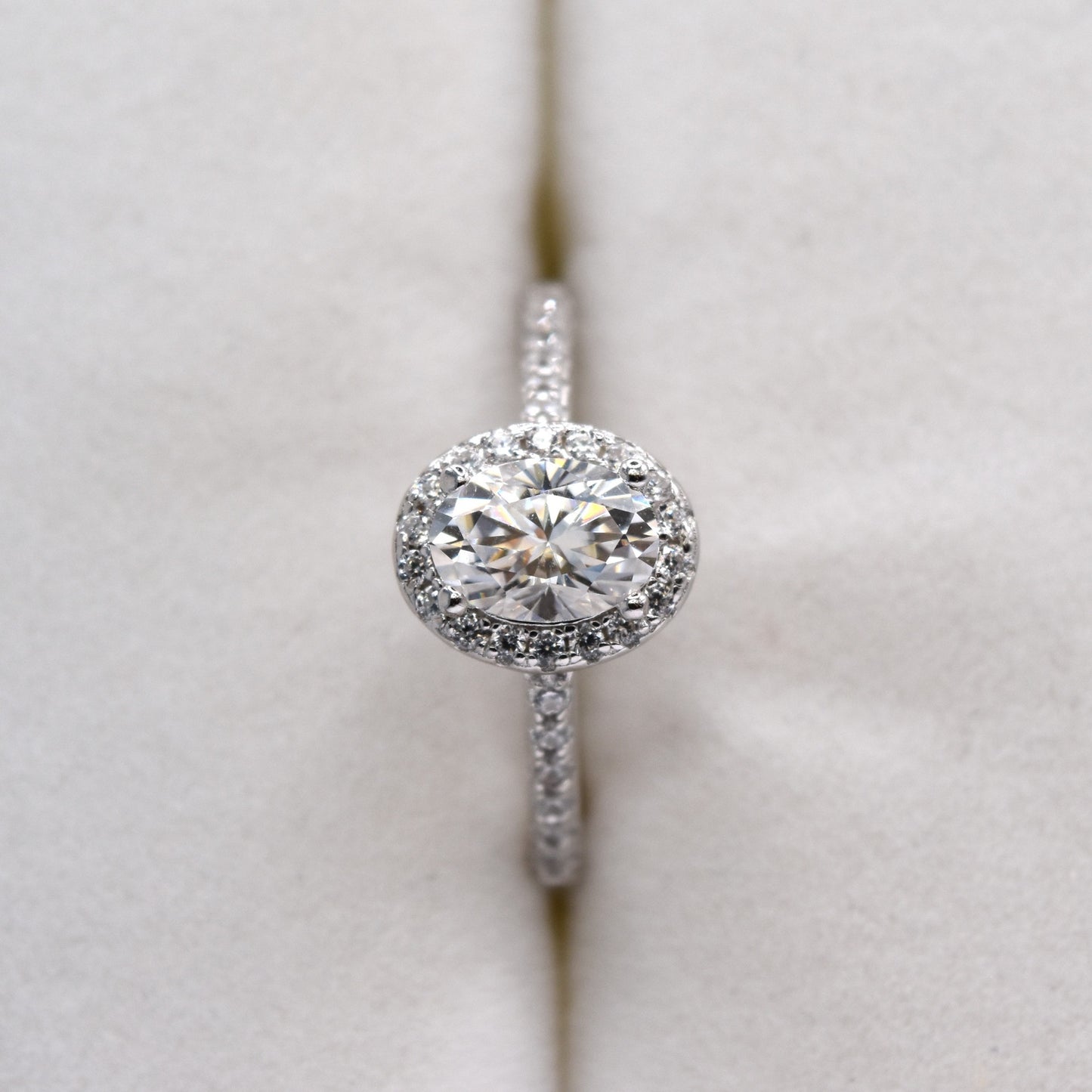 1ct Oval Halo-Cut Moissanite Engagement Ring with Pave Band