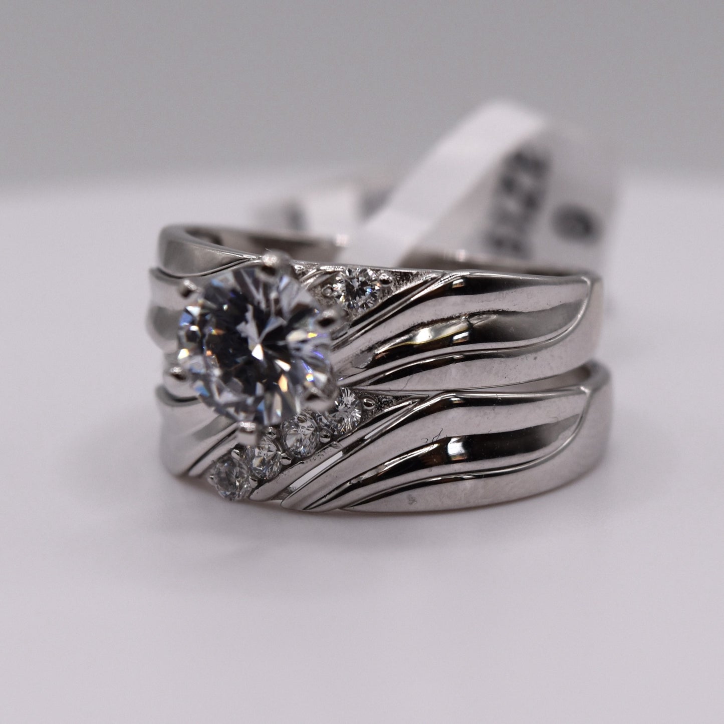 3 Piece 925 Sterling Silver Wedding Ring Set with Alternative Dimond