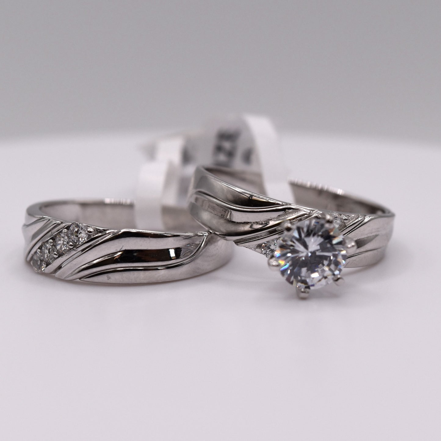 3 Piece 925 Sterling Silver Wedding Ring Set with Alternative Dimond