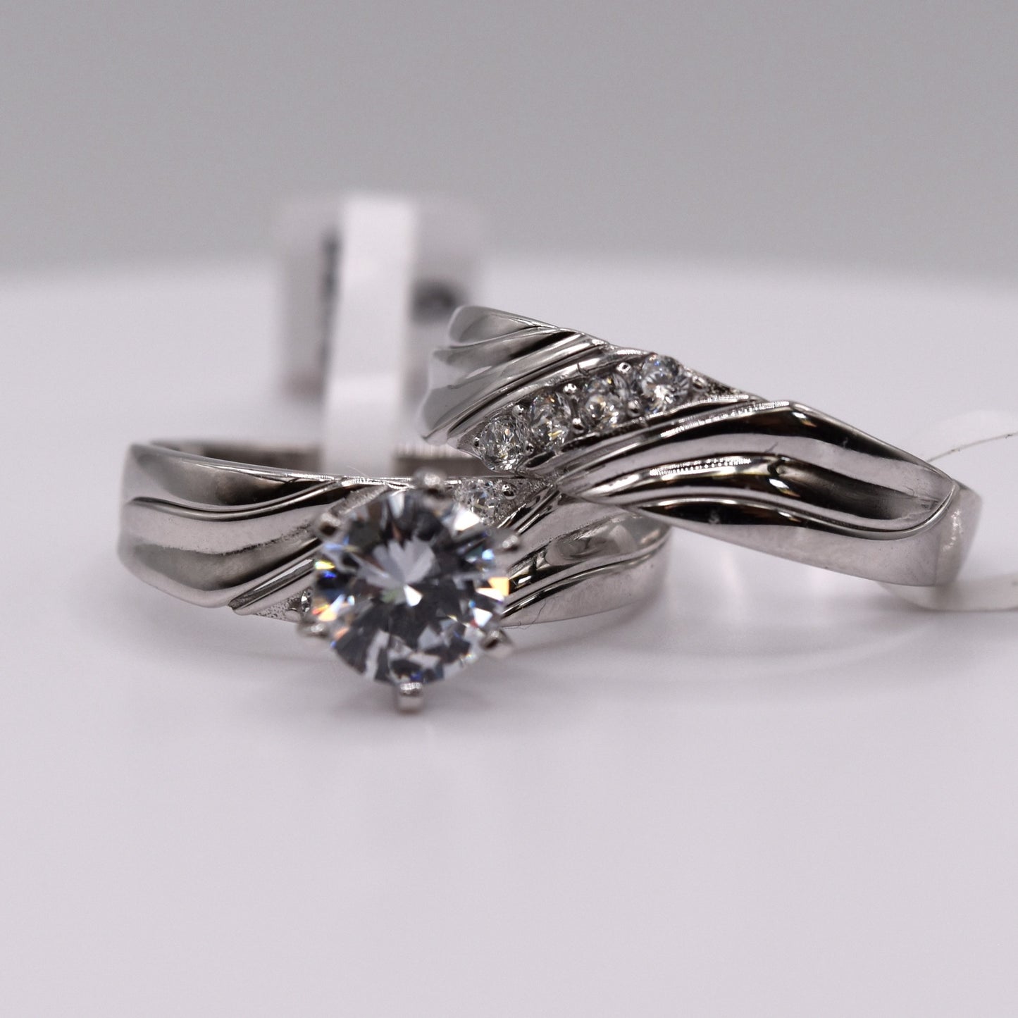 3 Piece 925 Sterling Silver Wedding Ring Set with Alternative Dimond