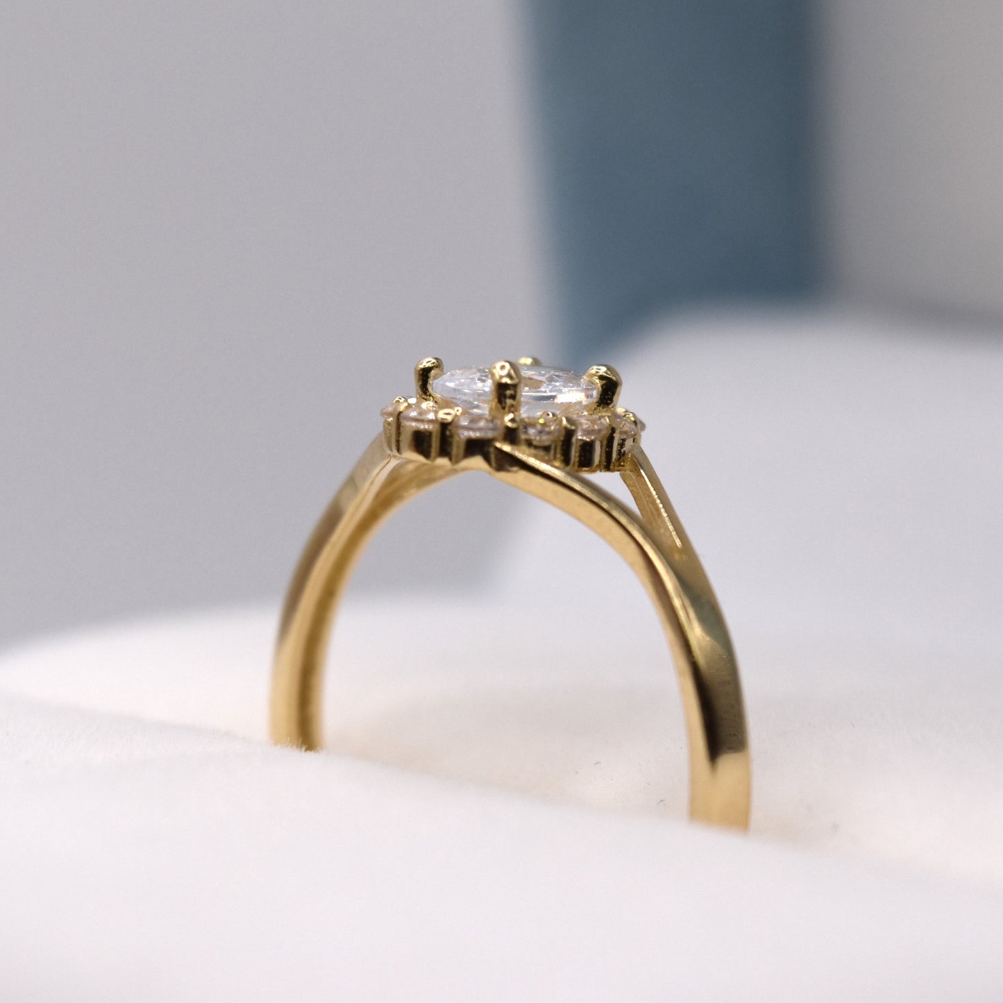 Oval Halo Split Shank Engagement Ring - 14K Gold Promise Ring