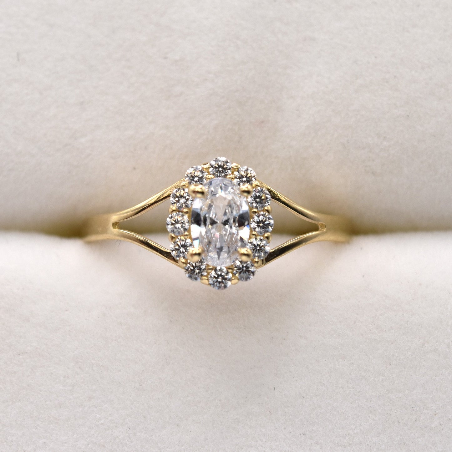 Oval Halo Split Shank Engagement Ring - 14K Gold Promise Ring