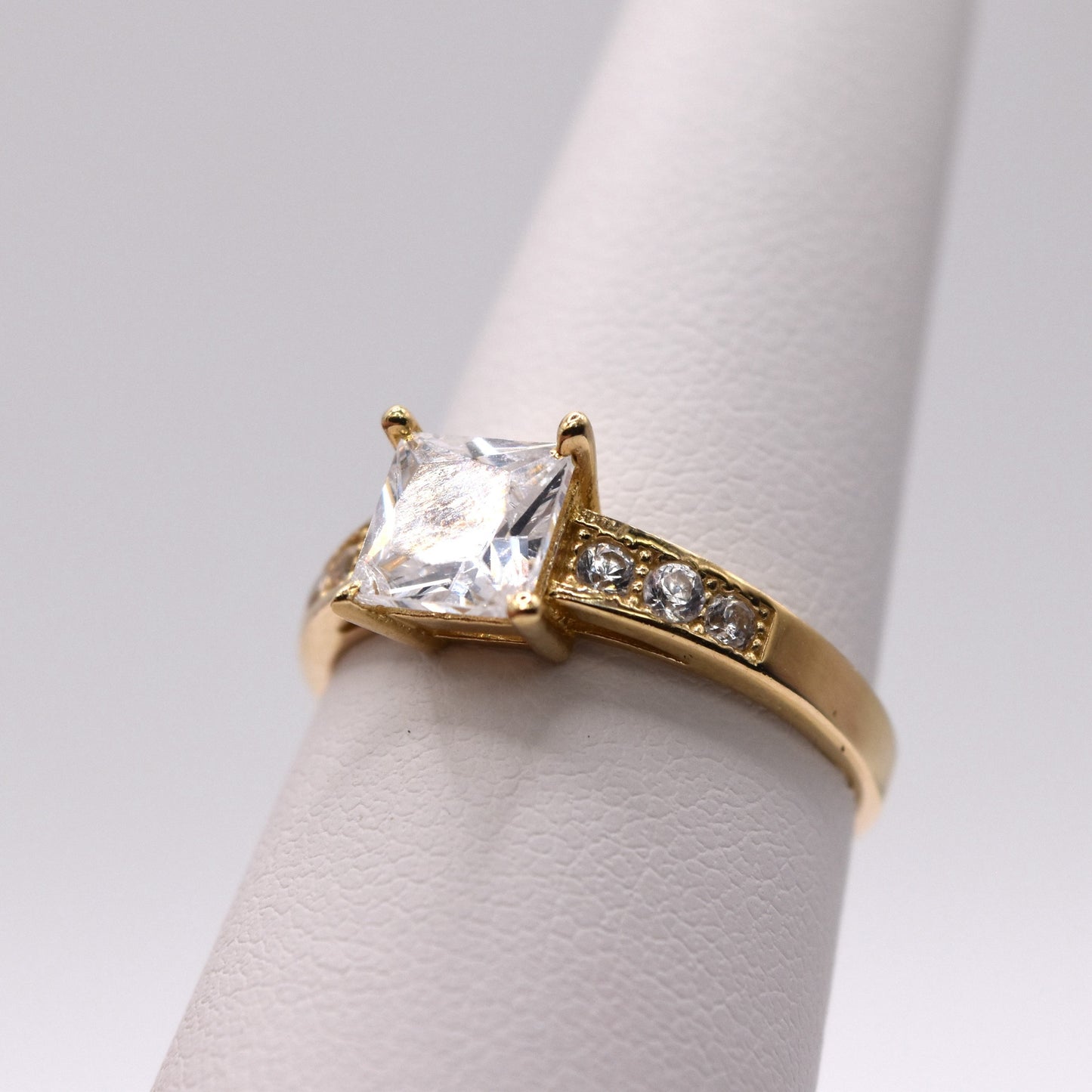 Princess Cut Pave Band Engagement Ring - 14K Gold Solitaire