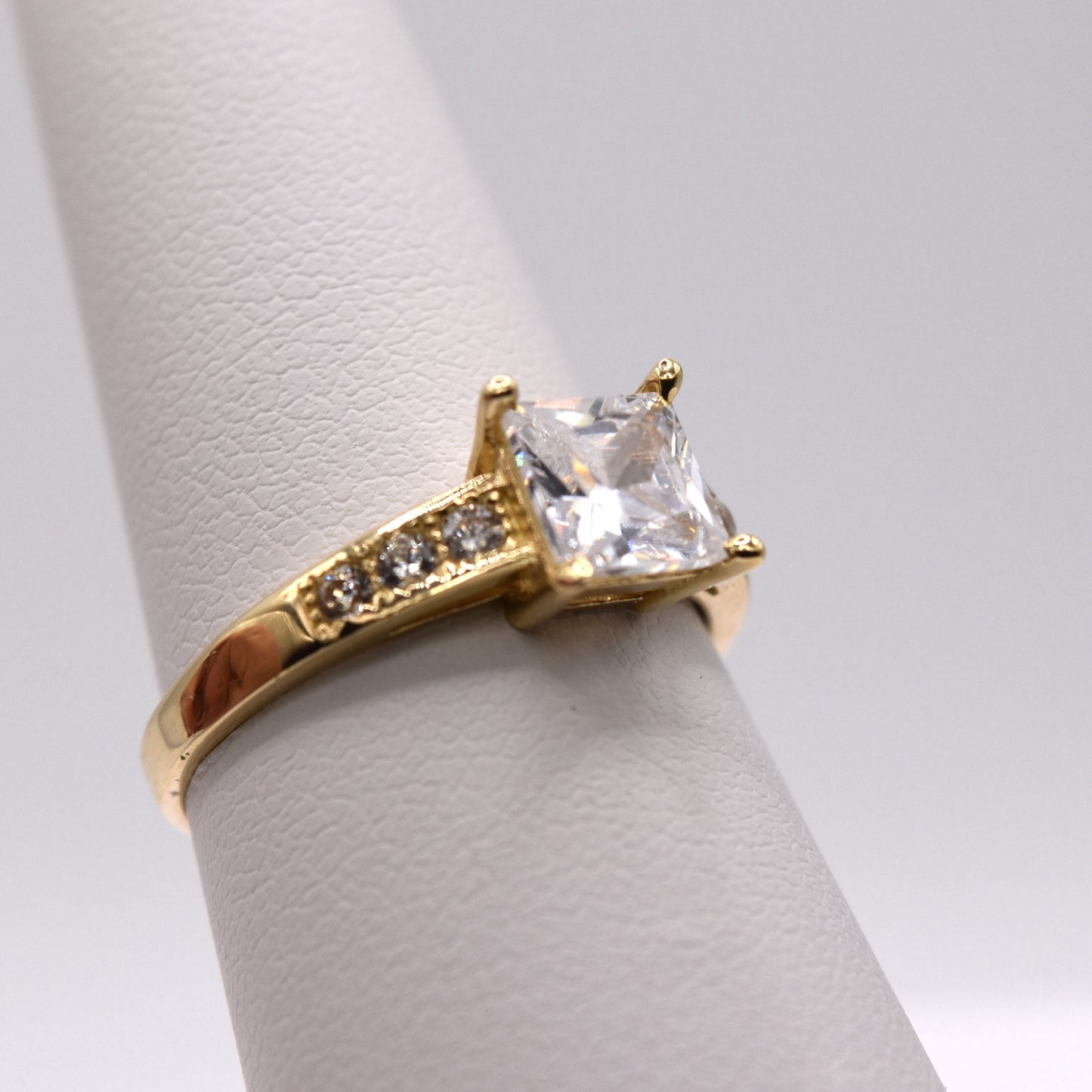 Princess Cut Pave Band Engagement Ring - 14K Gold Solitaire