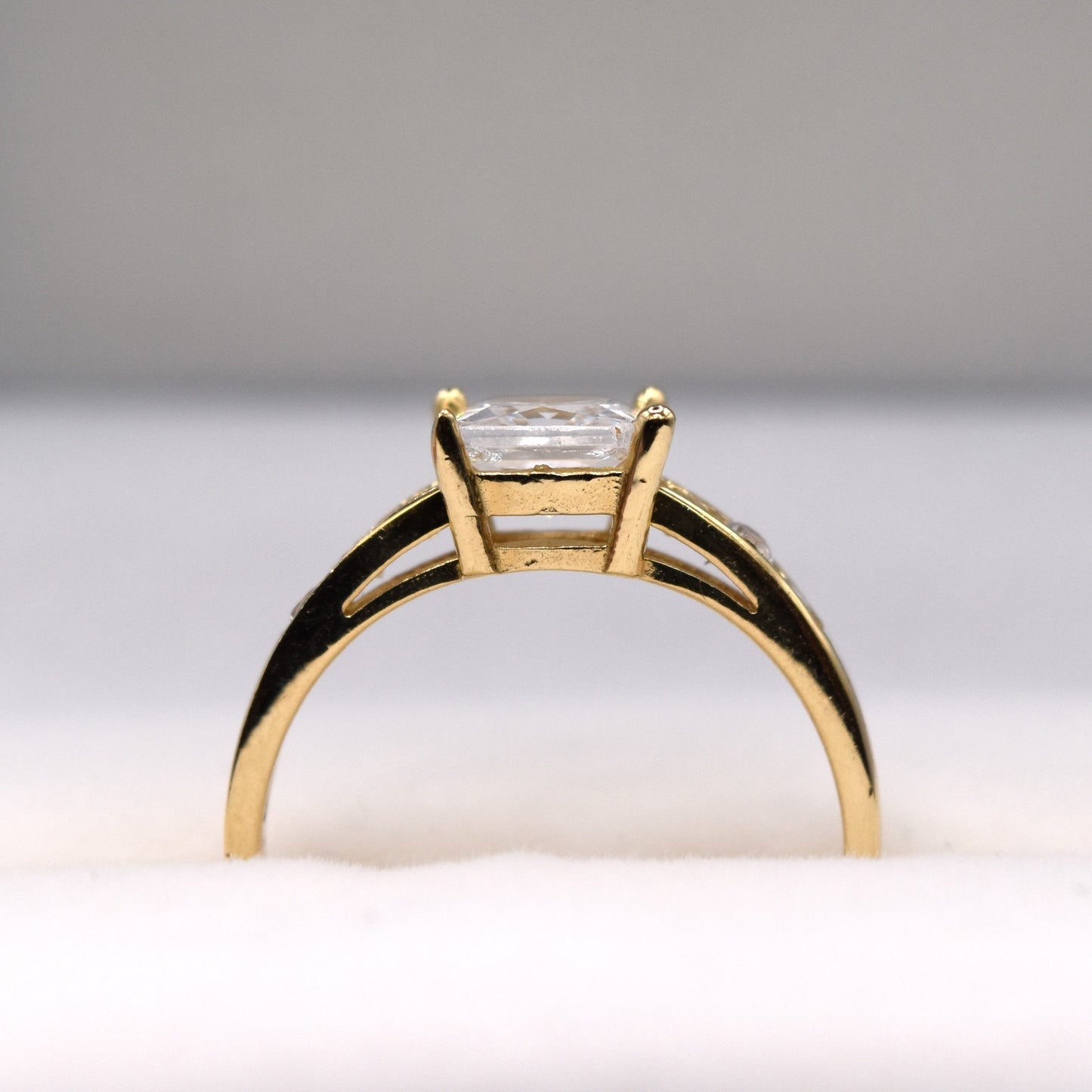 Princess Cut Pave Band Engagement Ring - 14K Gold Solitaire