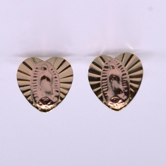 14k Gold Heart Virgen de Guadalupe backless Earrings