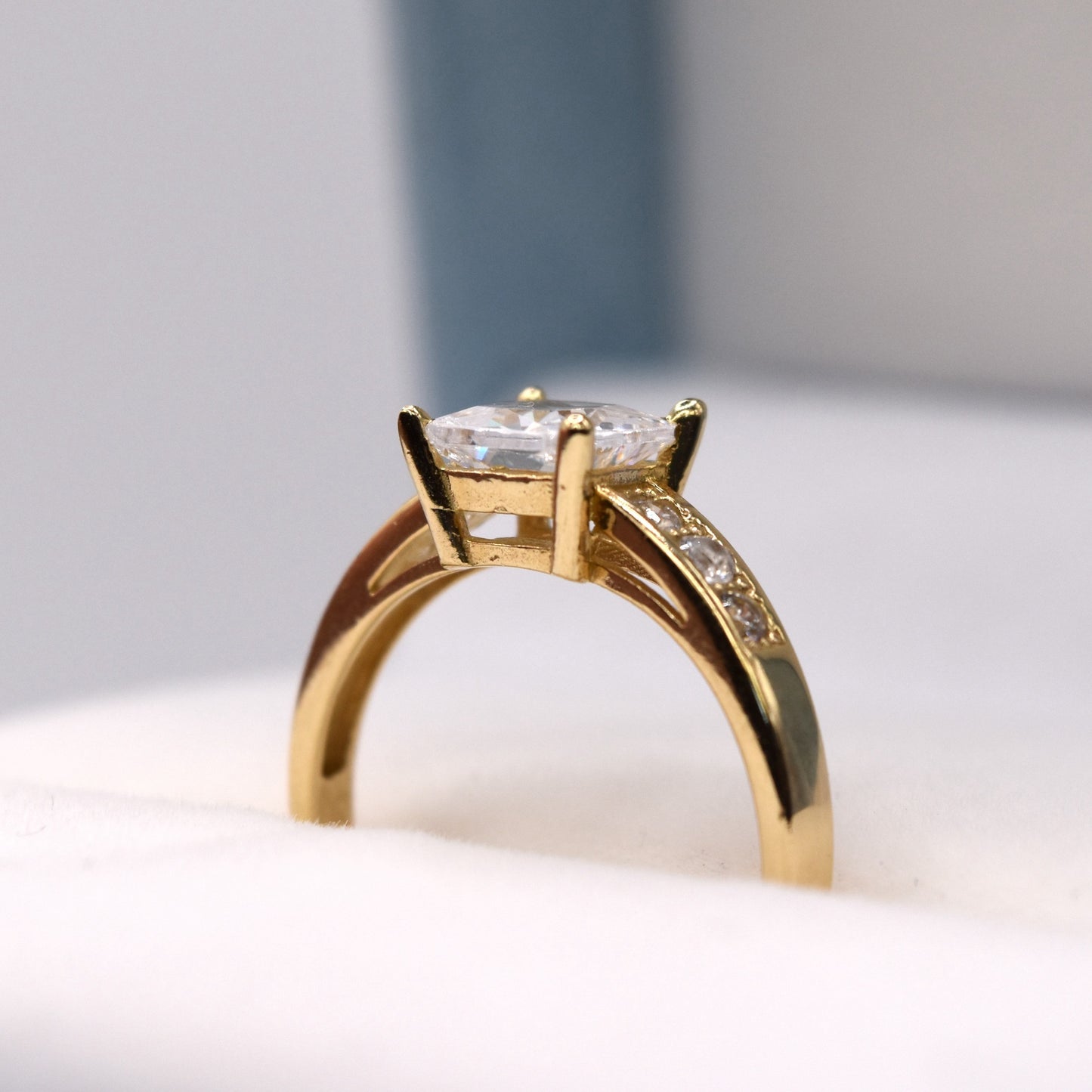 Princess Cut Pave Band Engagement Ring - 14K Gold Solitaire