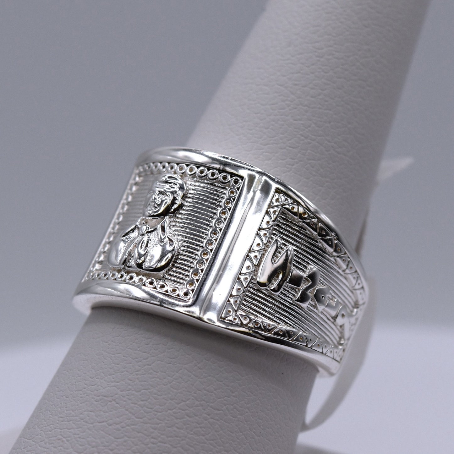 Men’s Jesús Malverde Ring – 925 Sterling Silver Folk Saint Jewelry – Bold Religious Statement Ring for Him
